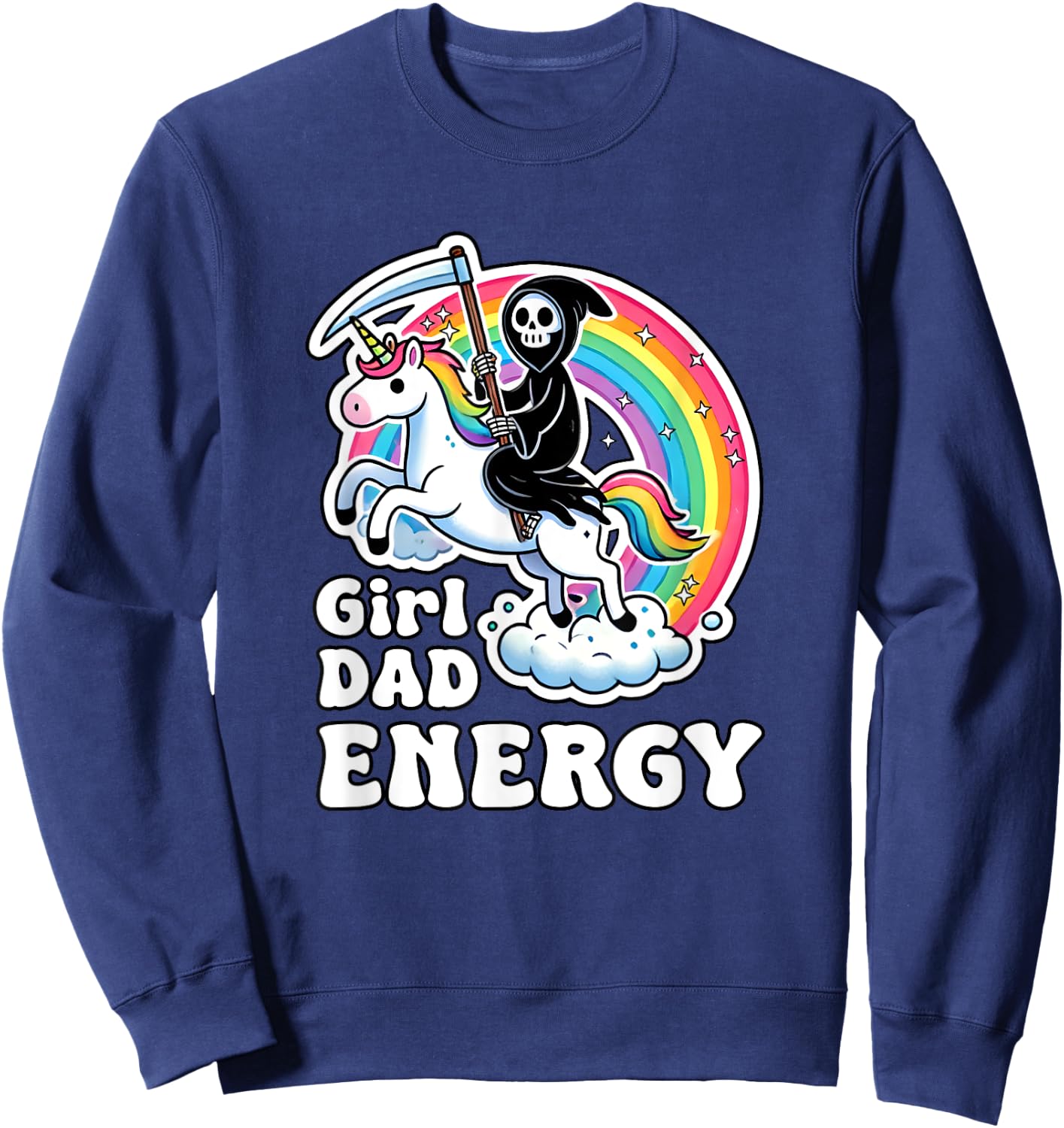 Funny Girl Dad Energy Retro Unicorn Grim Reaper Sweatshirt - Sweatshirt | Navy
