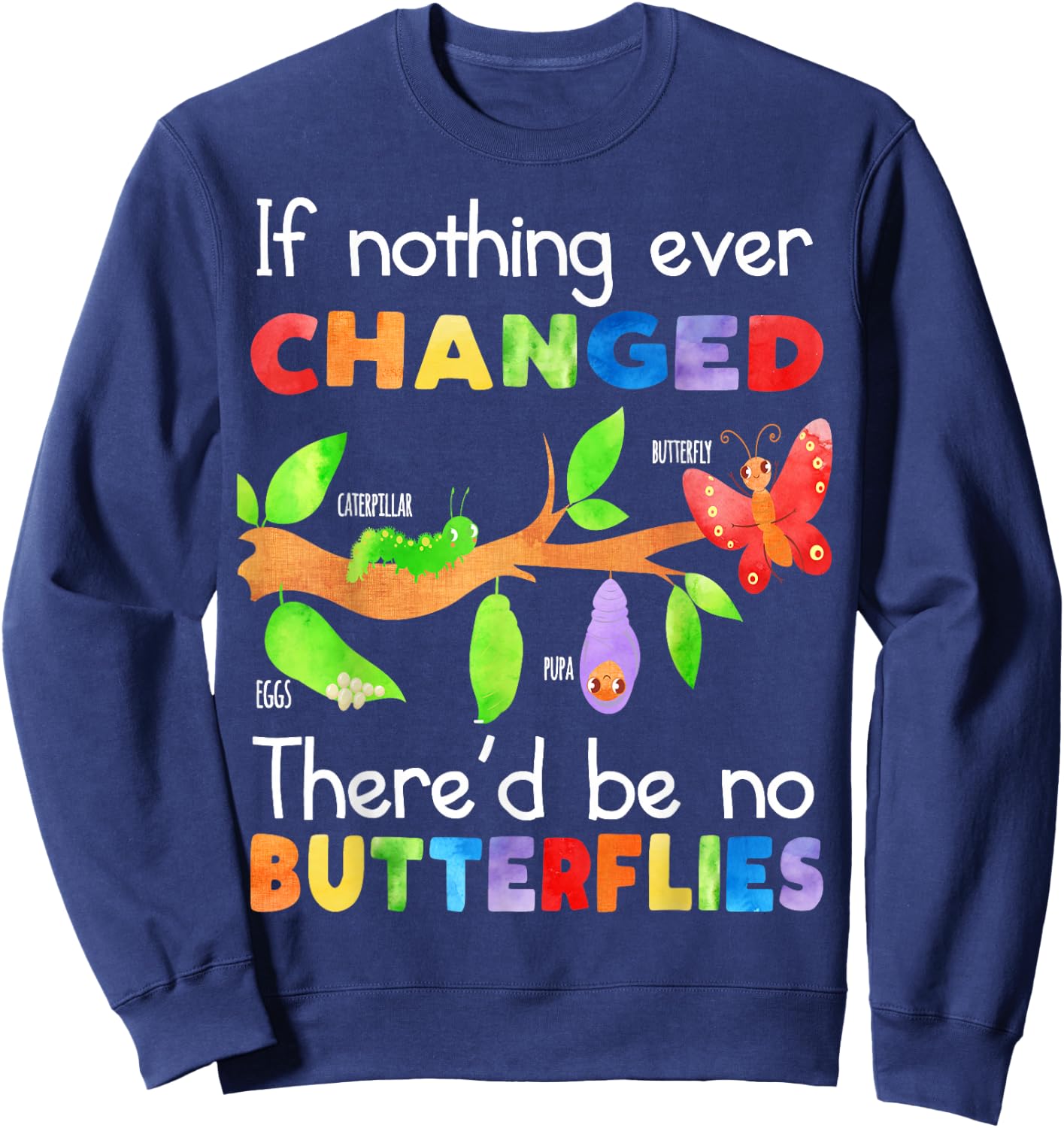 If Nothing Ever Changed There'd Be No Butterflies Teacher Women Kids Sweatshirt - Sweatshirt | Navy