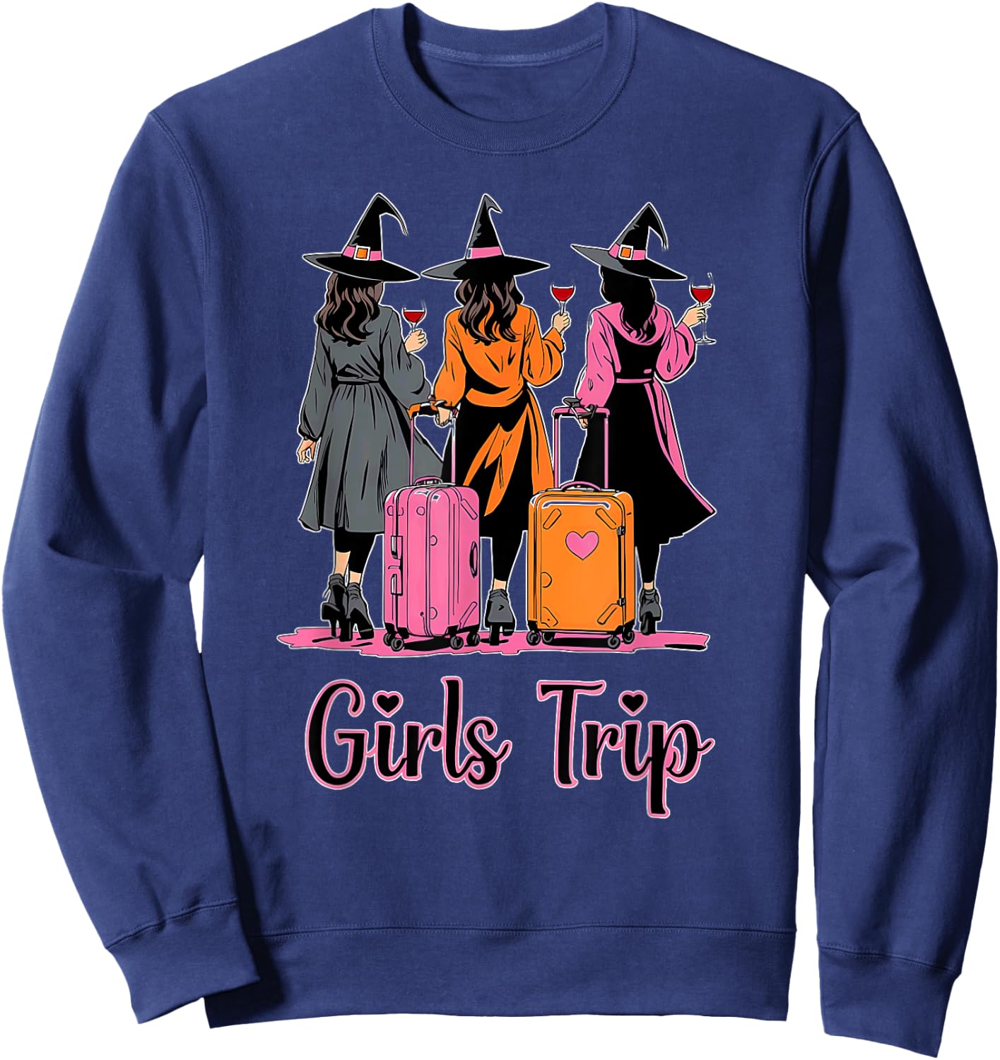 Girls Trip Wine Glasses Witches Halloween Costume Sweatshirt - Sweatshirt | Navy