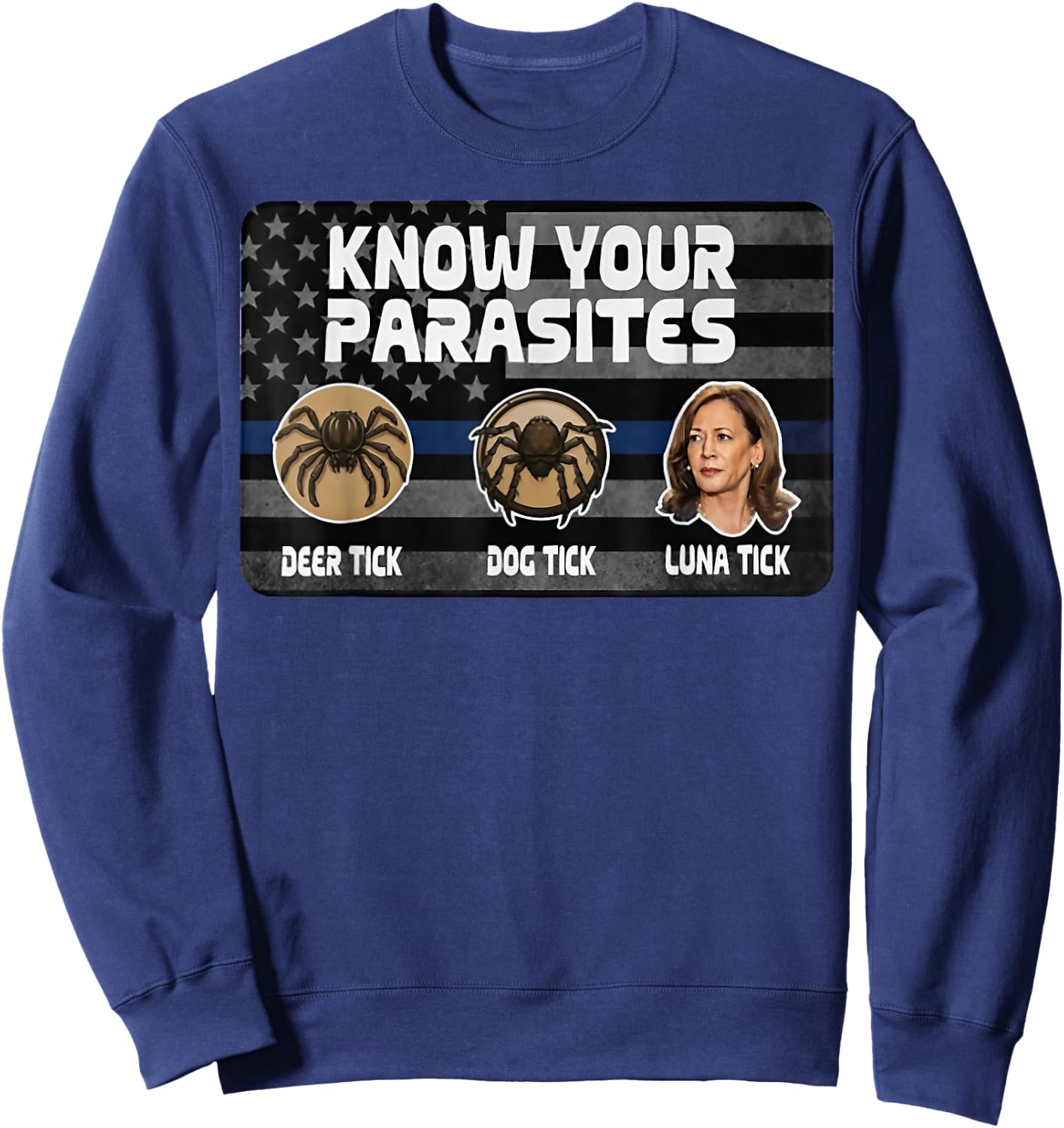 Kamala Know Your Parasites : Deer, Dog & Luna Tick Sweatshirt - Sweatshirt | Navy