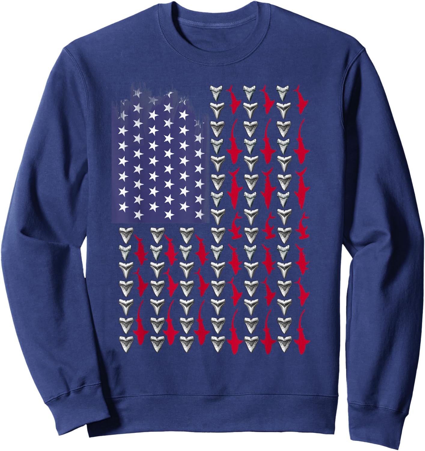 Sharks and Shark Teeth American Flag Sweatshirt - Sweatshirt | Navy