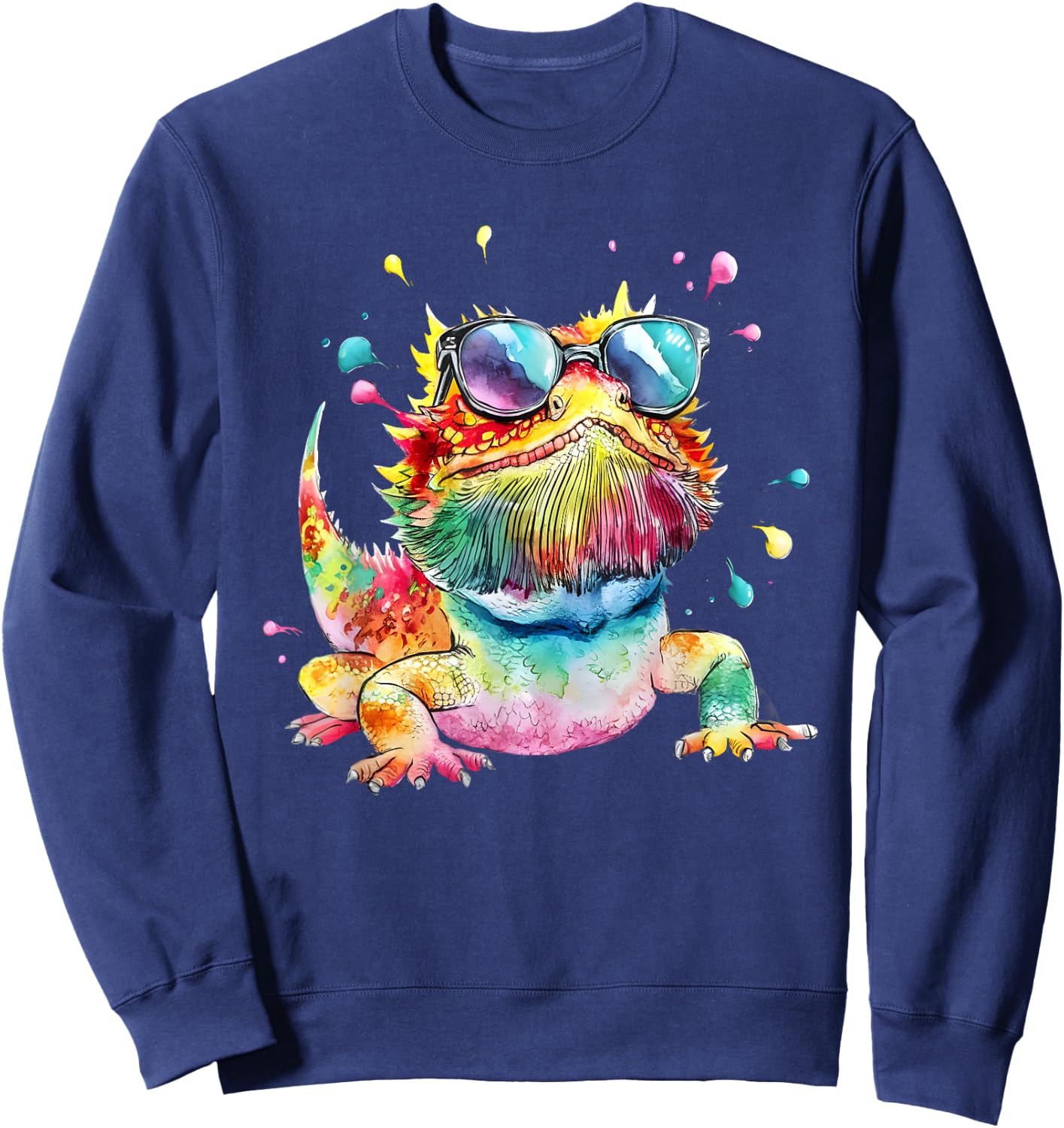 Bearded Dragon Men Woman Colorful Watercolor Bearded Dragon Sweatshirt - Sweatshirt | Navy