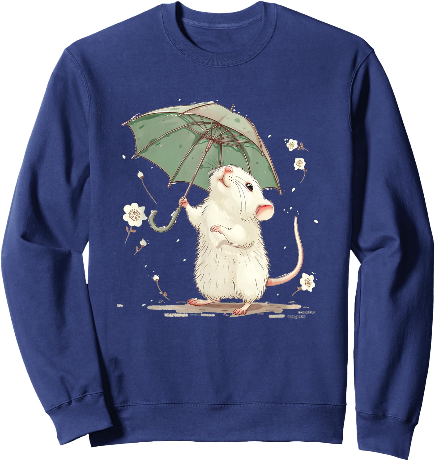Cute white Rat with Umbrella Costume for Man and Woman Sweatshirt - Sweatshirt | Navy