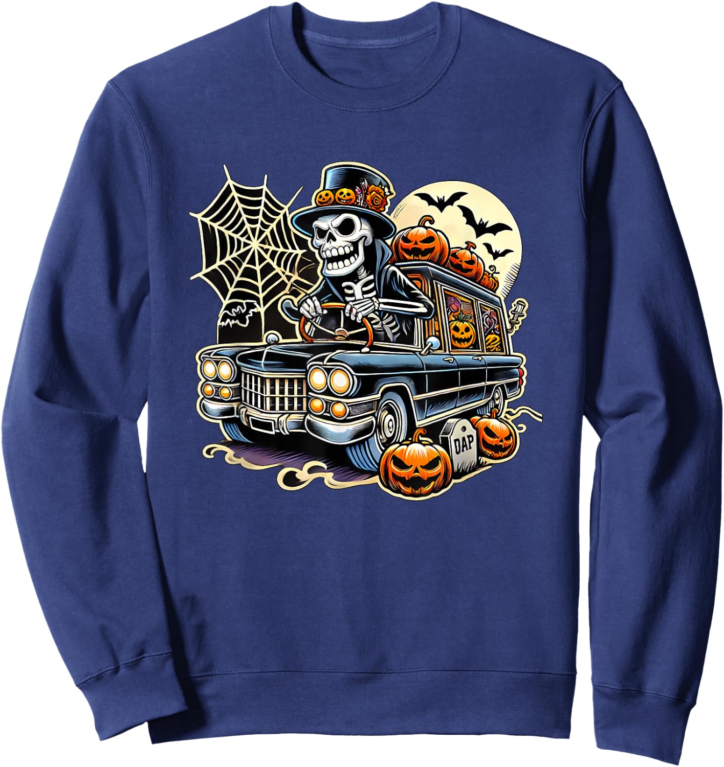 Halloween Skeleton Hearse Sweatshirt - Sweatshirt | Navy