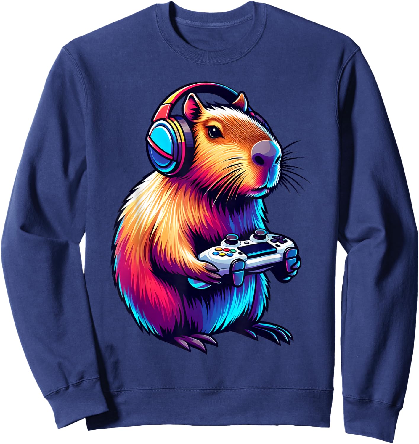 Gaming Capybara Rodent Playing Video Games Gamer Headphones Sweatshirt - Sweatshirt | Navy