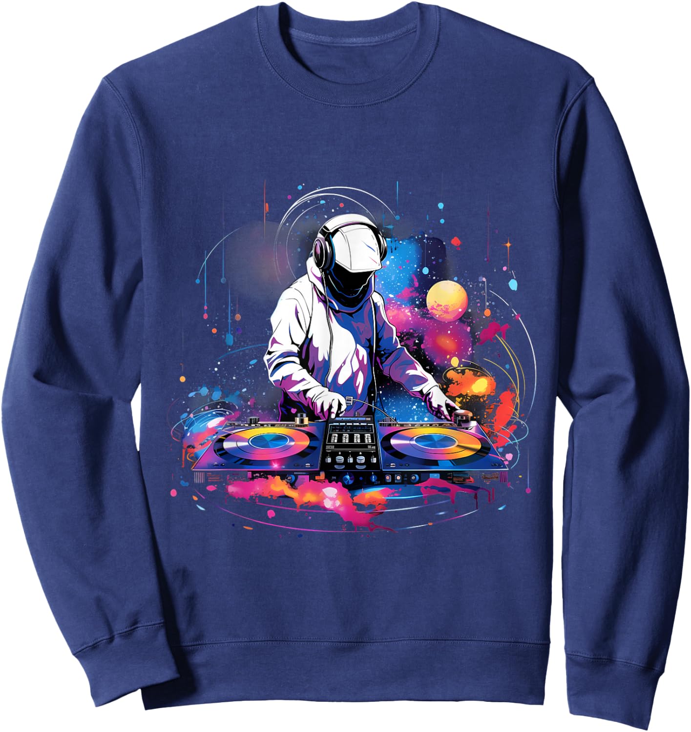 DJ Space Turntable Disc Jockey Astronaut Mixer Sweatshirt - Sweatshirt | Navy