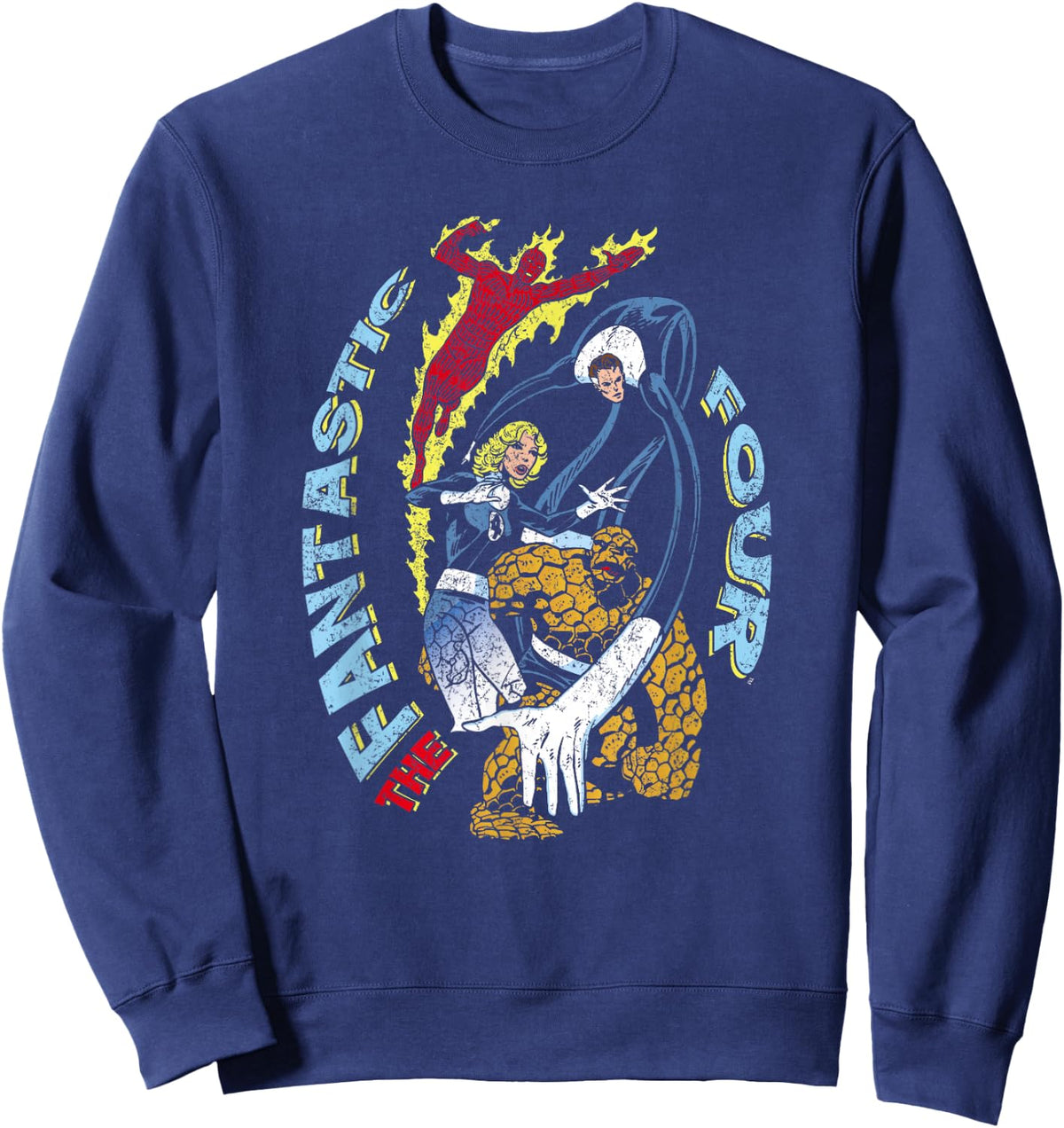 Marvel Fantastic Four Group Shot Comic Distressed Logo Sweatshirt - Sweatshirt | Navy