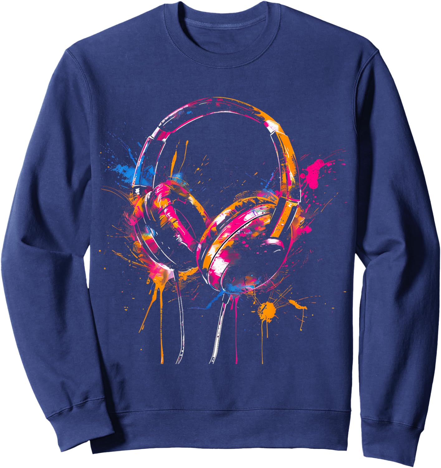 Headphones Music DJ Splash EDM Music Headphones Music Lover Sweatshirt - Sweatshirt | Navy