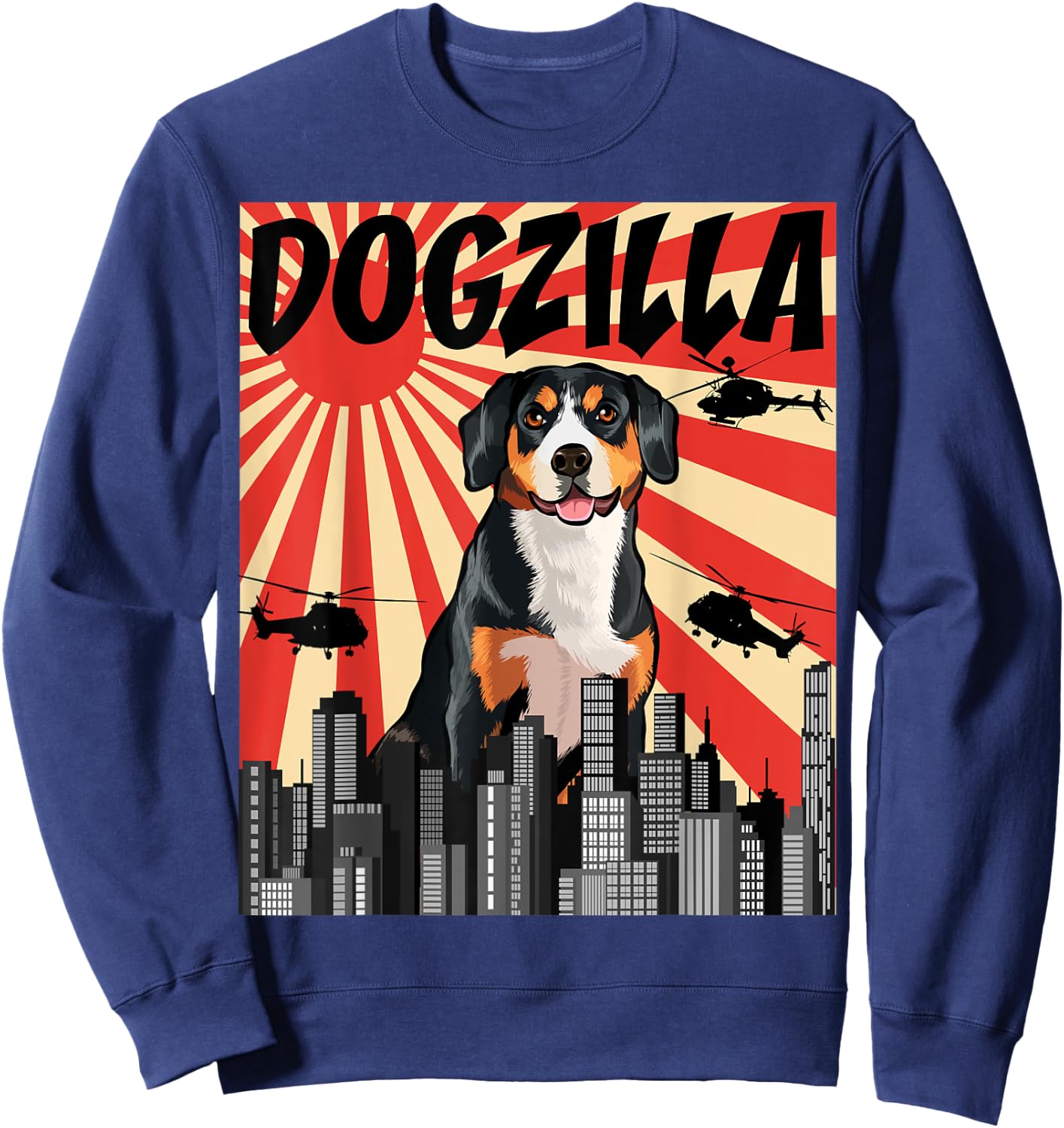 Funny Retro Japanese Dogzilla Entlebucher Mountain Dog Sweatshirt - Sweatshirt | Navy