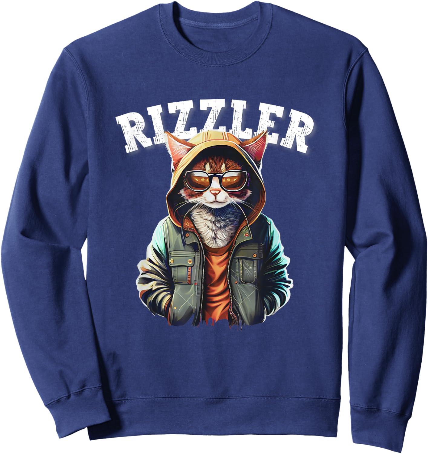 Rizzler Cat Funny W Rizz Meme Rizzler With The Rizz Teen Women Kids Sweatshirt - Sweatshirt | Navy