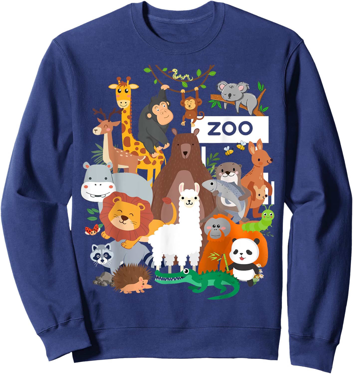 Men Women and Kids Wildlife Zoo Day Party Cute 23 Animals Sweatshirt - Sweatshirt | Navy
