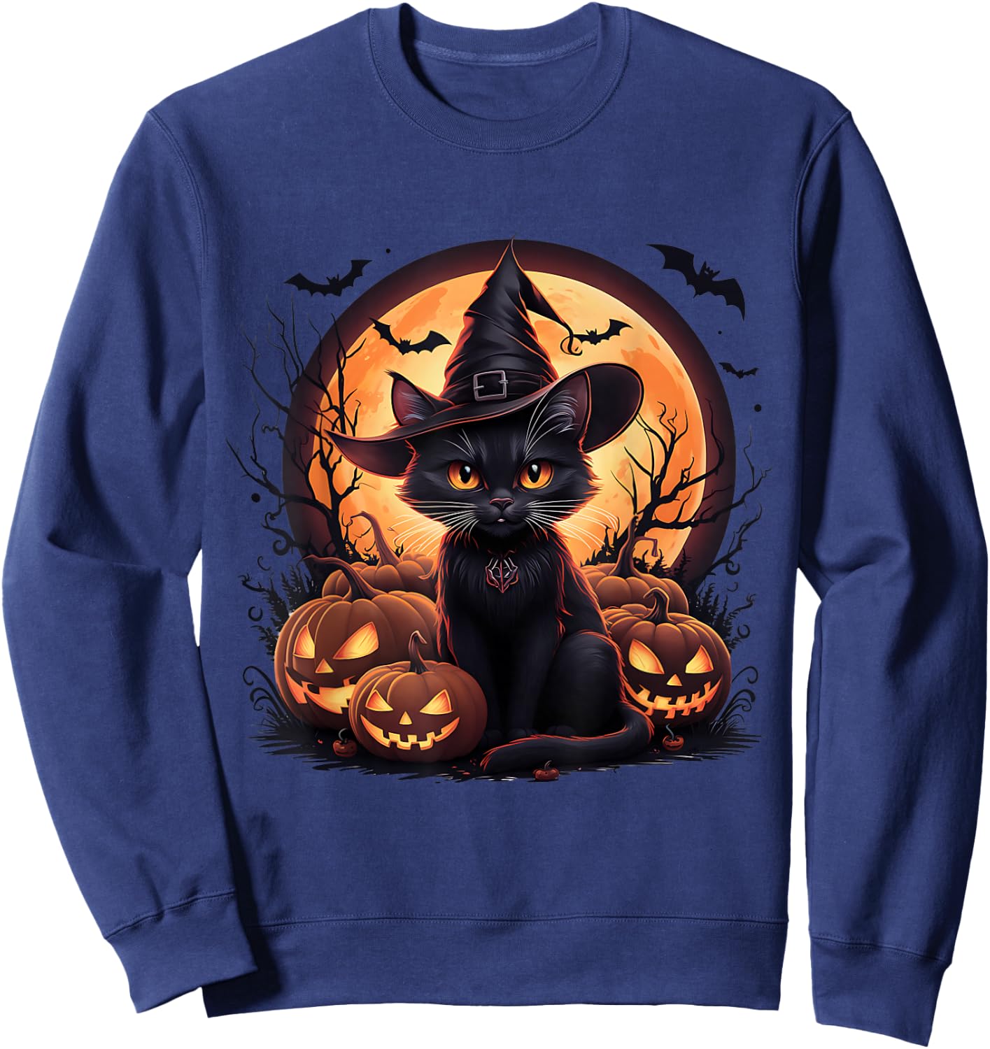Halloween Black Cat Witch Moon Pumpkins Spooky Lovers Women Sweatshirt - Sweatshirt | Navy