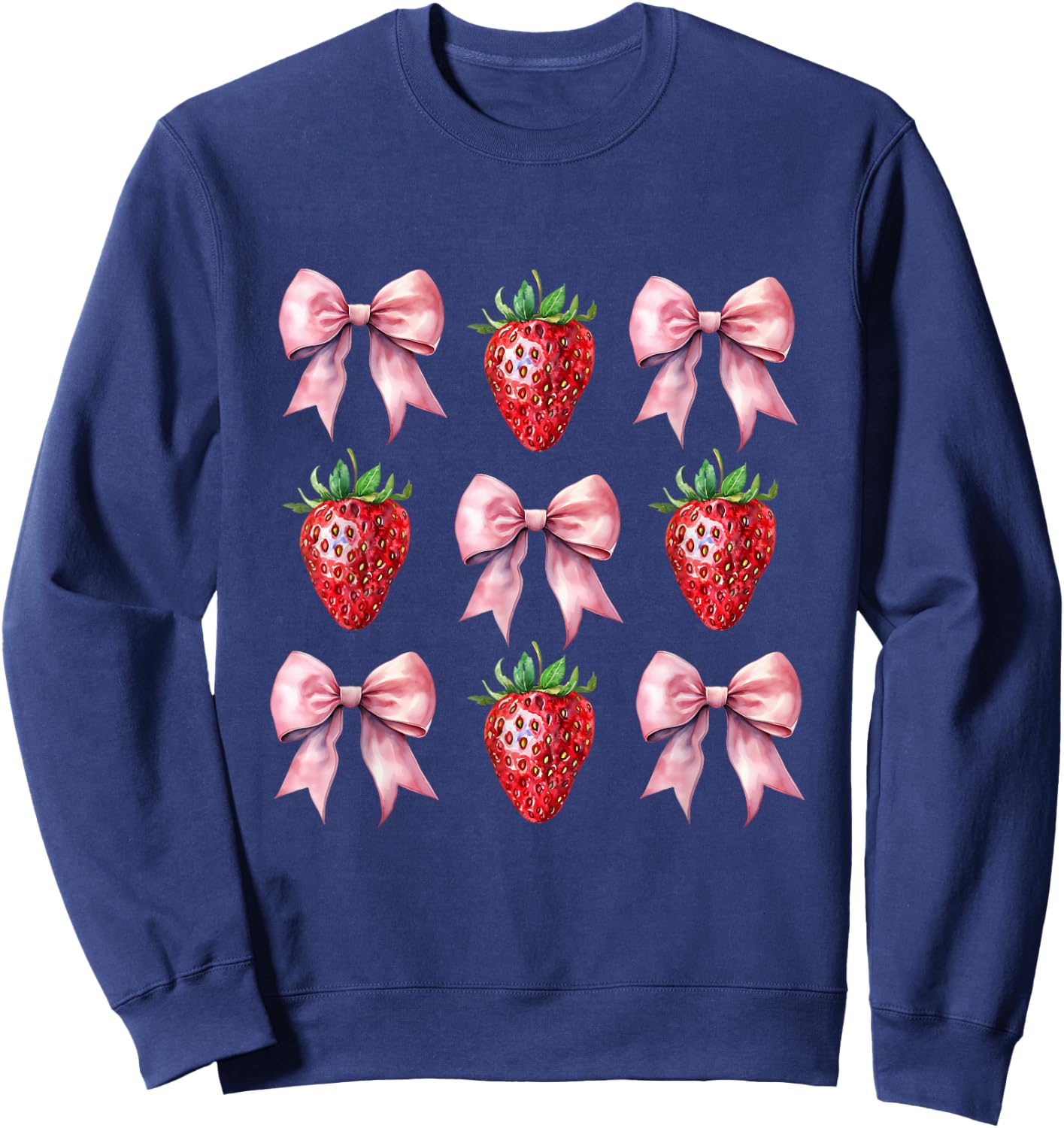 Cute Pink Bow Coquette Strawberry Sweatshirt - Sweatshirt | Navy
