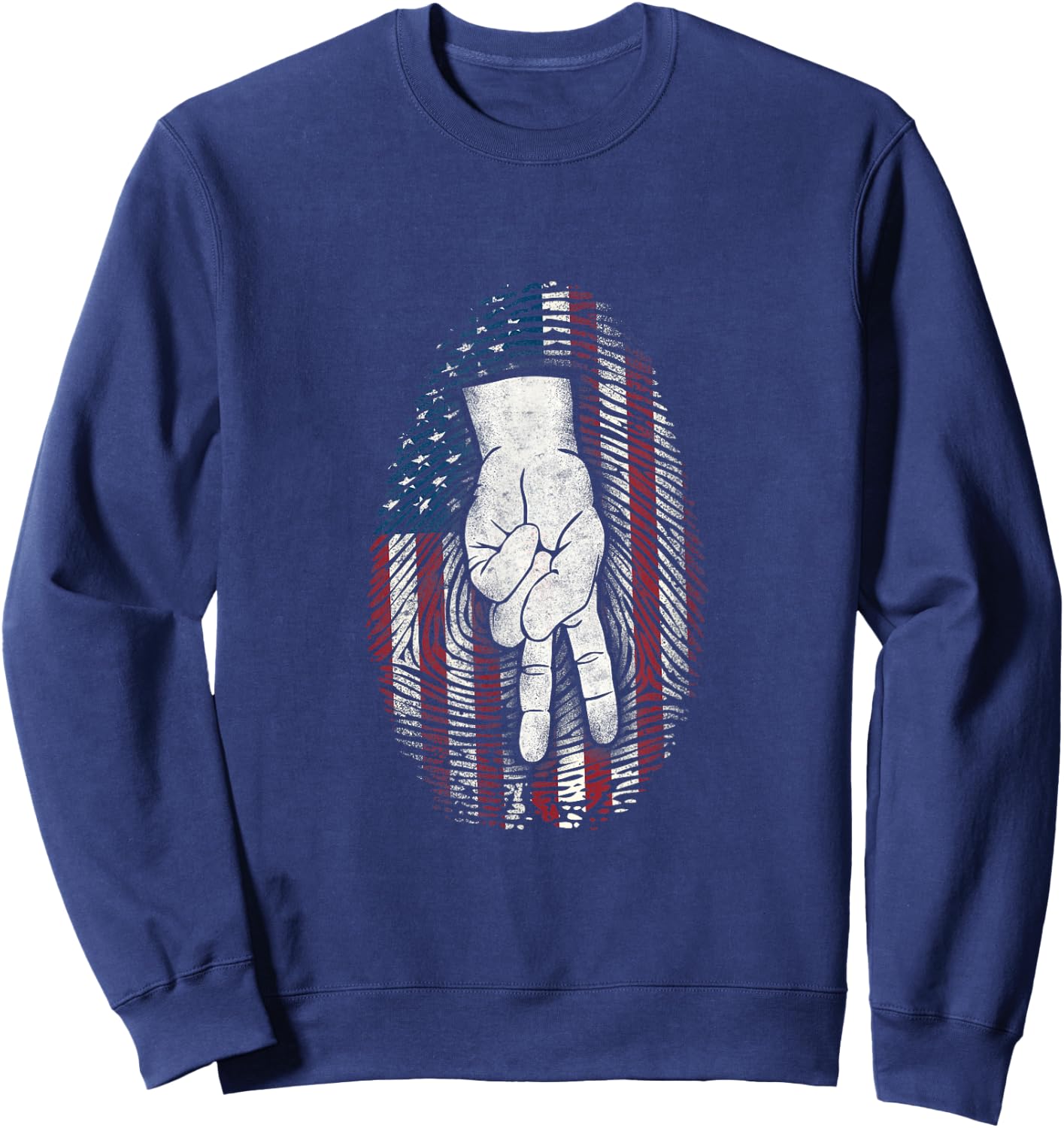 Patriotic Motorcycle Biker Flag Fingerprint Two Finger Wave Sweatshirt - Sweatshirt | Navy