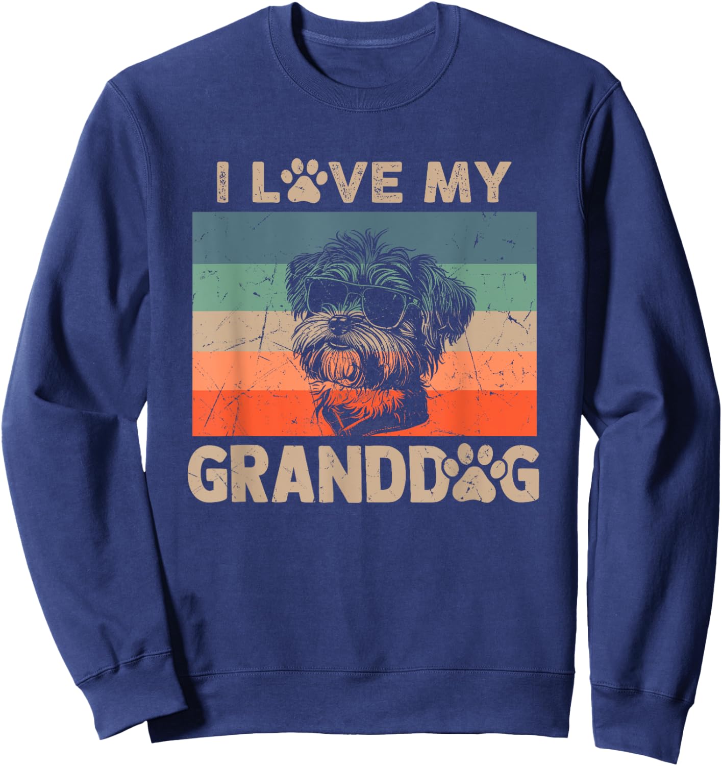 I Love My Granddog Shorkie Grandma Grandpa Dog Owner Dog Paw Sweatshirt - Sweatshirt | Navy