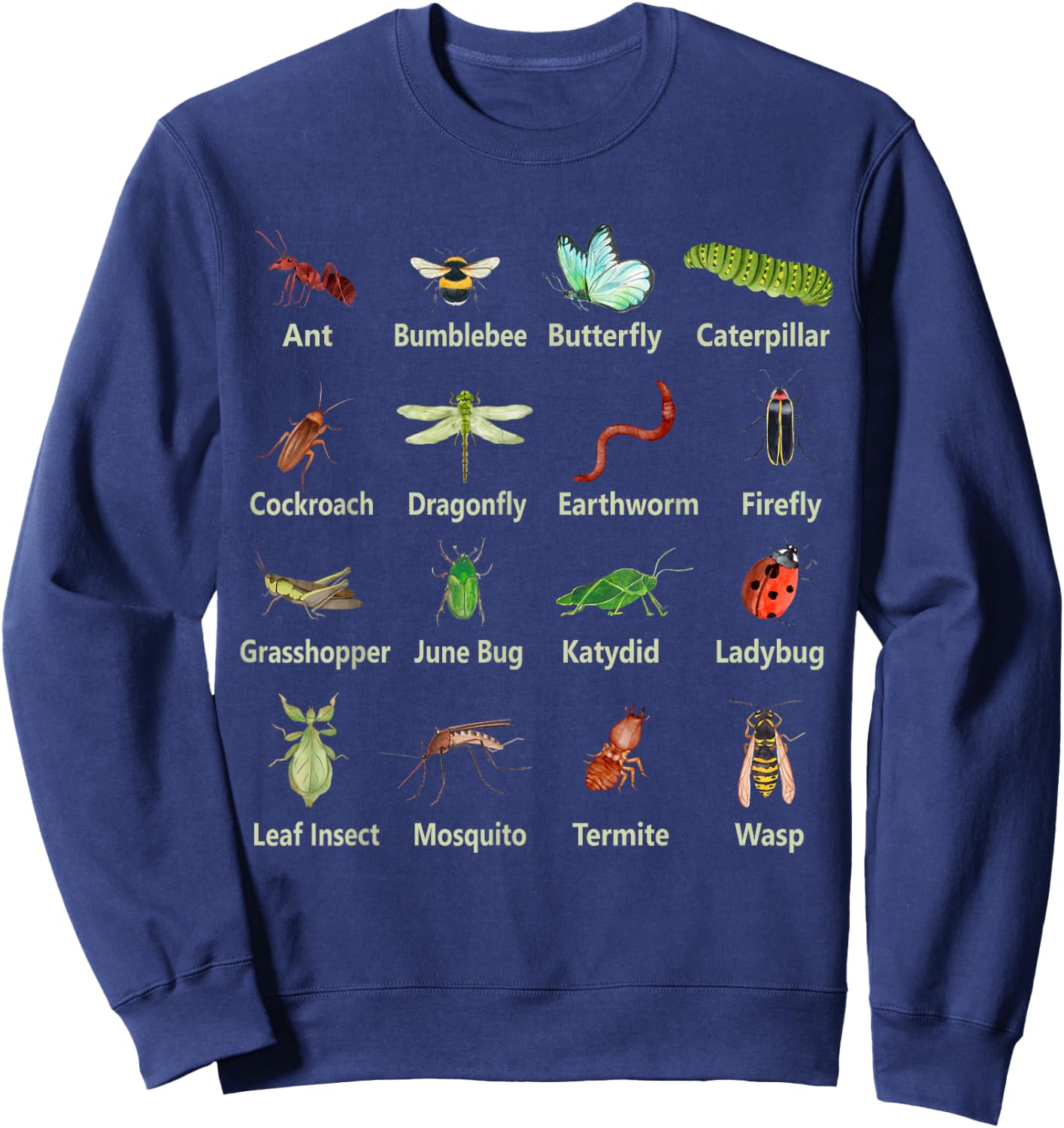 Types of Insects Funny Insect Names Bug Entomologist Kids Sweatshirt - Sweatshirt | Navy