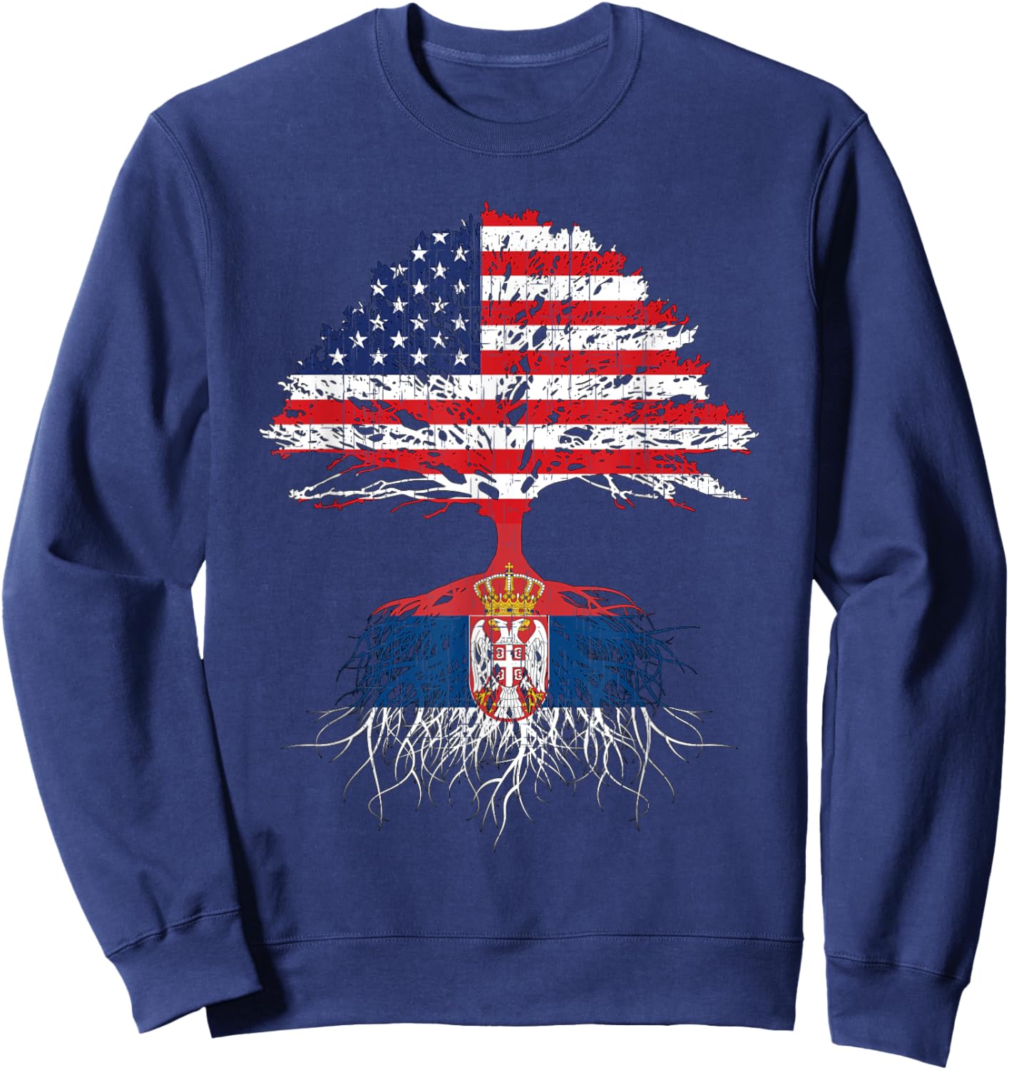 Serbia Roots Serbian American Flag USA Citizenship Gift Sweatshirt - Sweatshirt | Navy