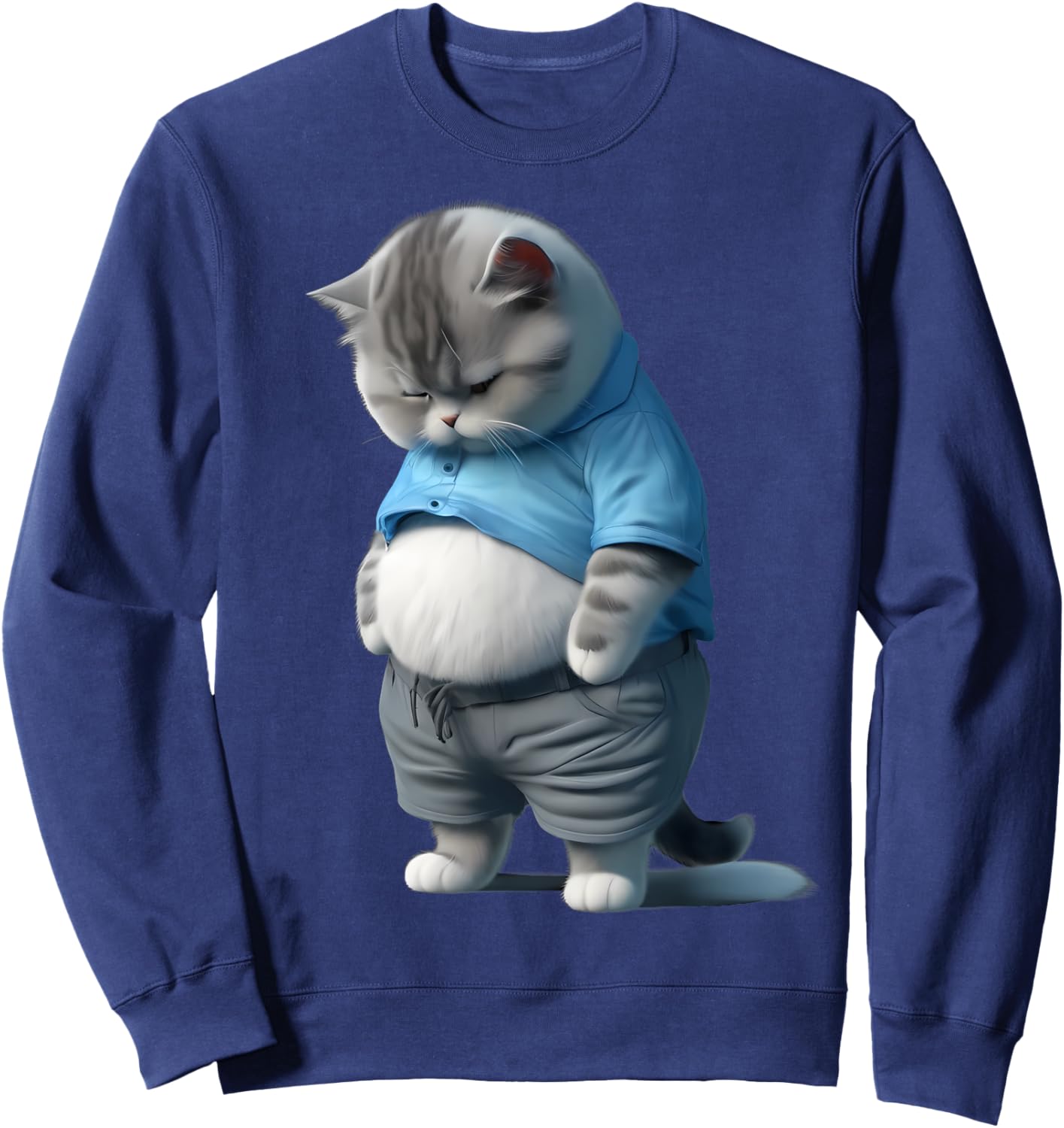 Funny Fat Sad Cat Art Design Fat Kitten Cat Lover Women Kids Sweatshirt - Sweatshirt | Navy