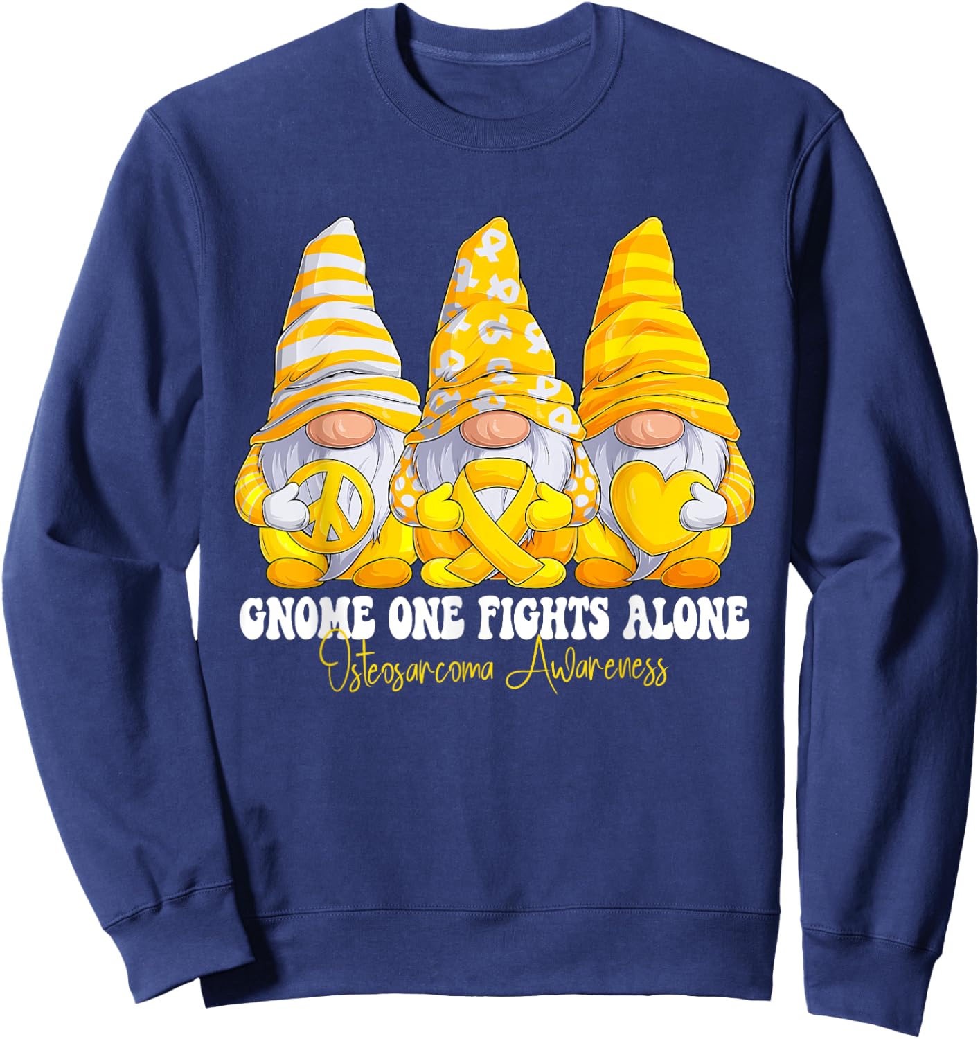 Osteosarcoma Awareness Month Yellow Ribbon Gnomies Support Sweatshirt - Sweatshirt | Navy