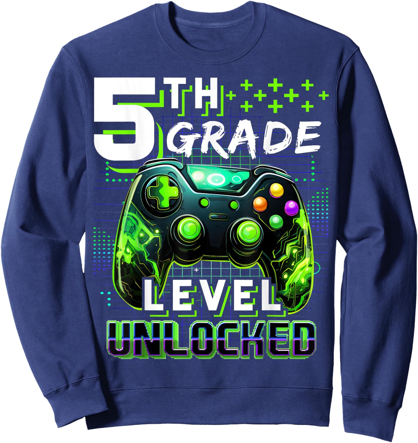 Back to School 5th Grade Boys Gamer First Day School Level Sweatshirt - Sweatshirt | Navy
