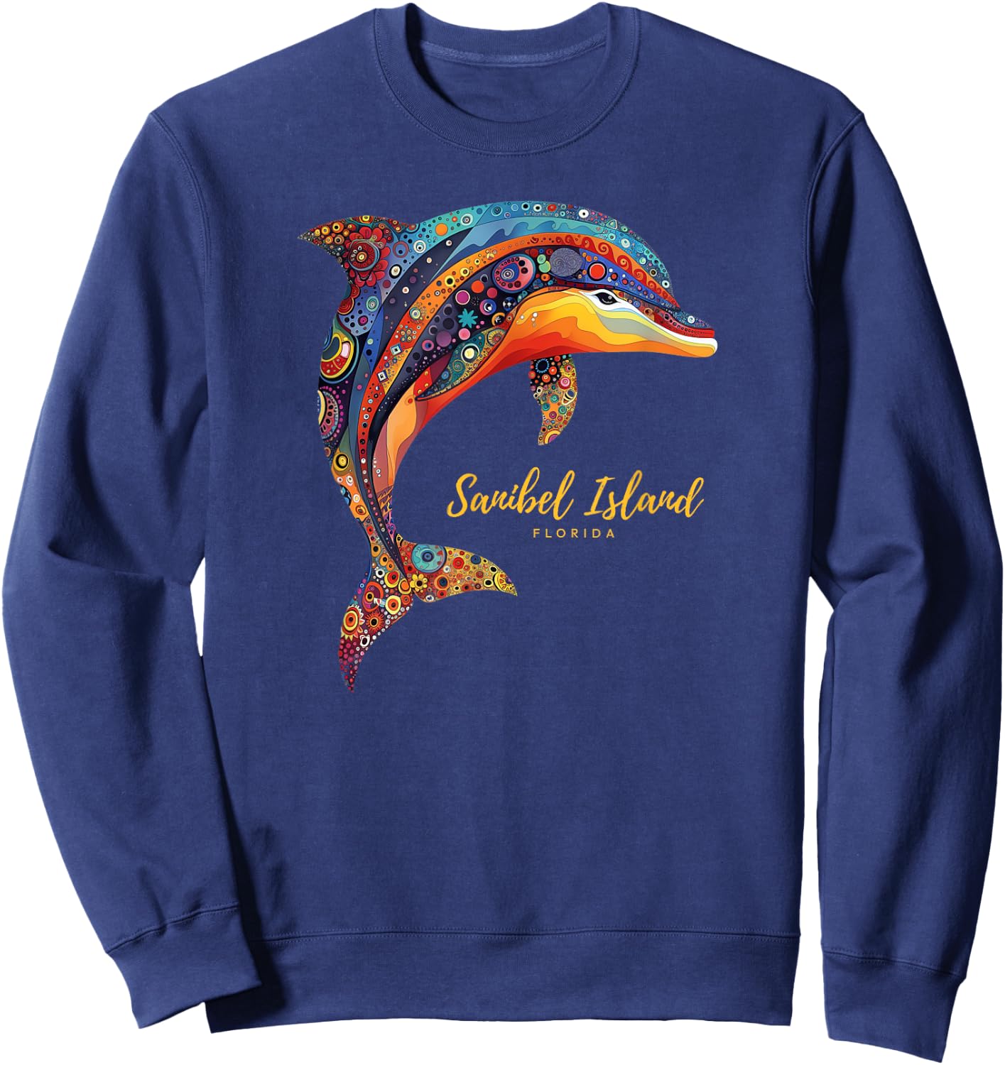 Sanibel Island FL Florida Retro Beach Vacation Ocean Dolphin Women Sweatshirt - Sweatshirt | Navy