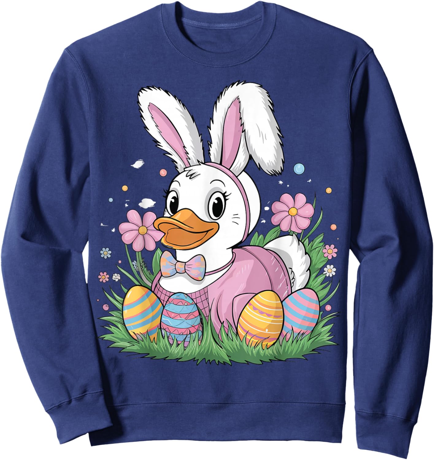 Child Easter Cartoon Rubber Duck Black Small Modern Classic Fit Short Sleeve Spring Sweatshirt - Sweatshirt | Navy