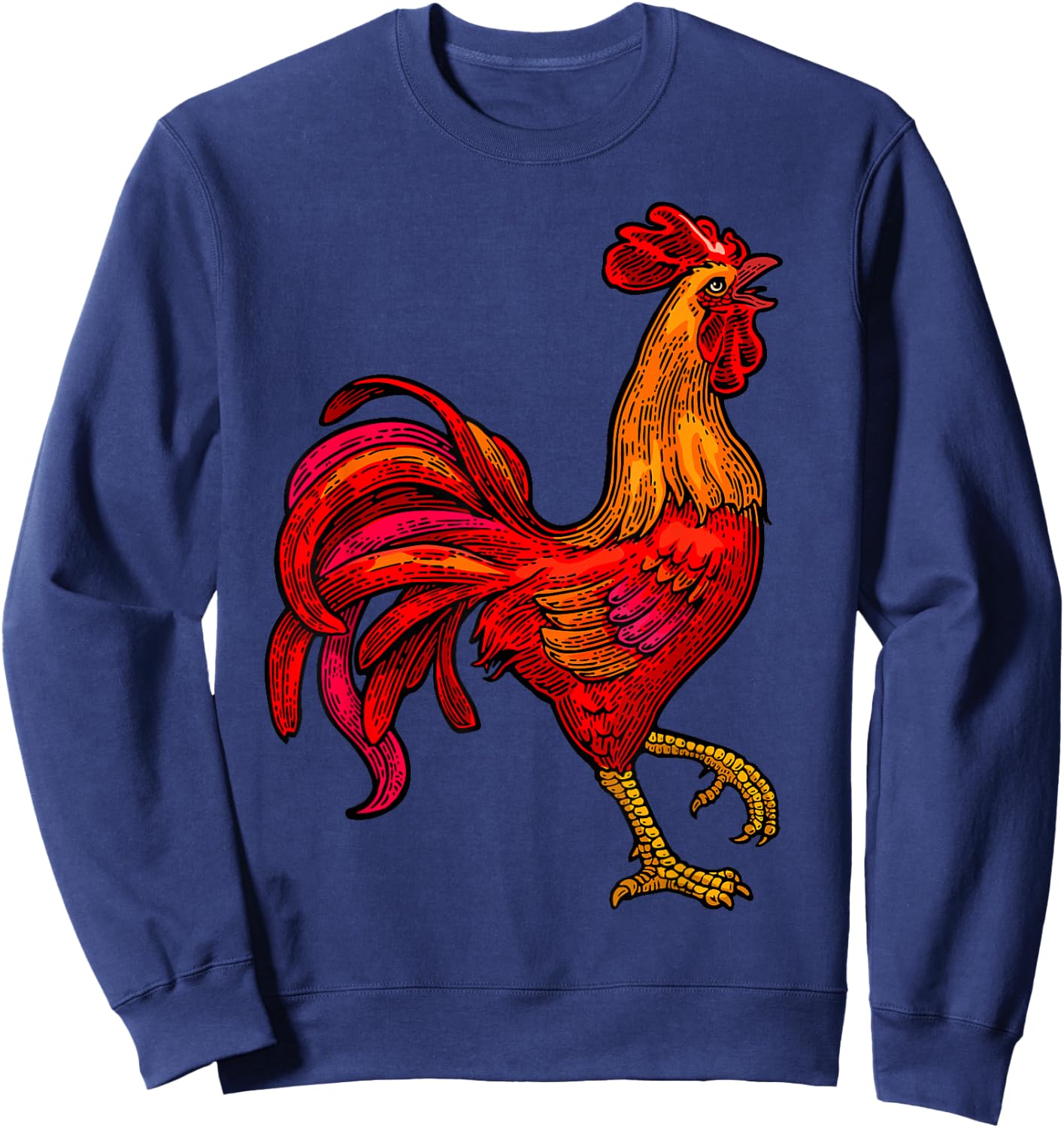 Red Rooster Vintage Retro Farmer Shirt Cock Bird Rooster Sweatshirt - Sweatshirt | Navy