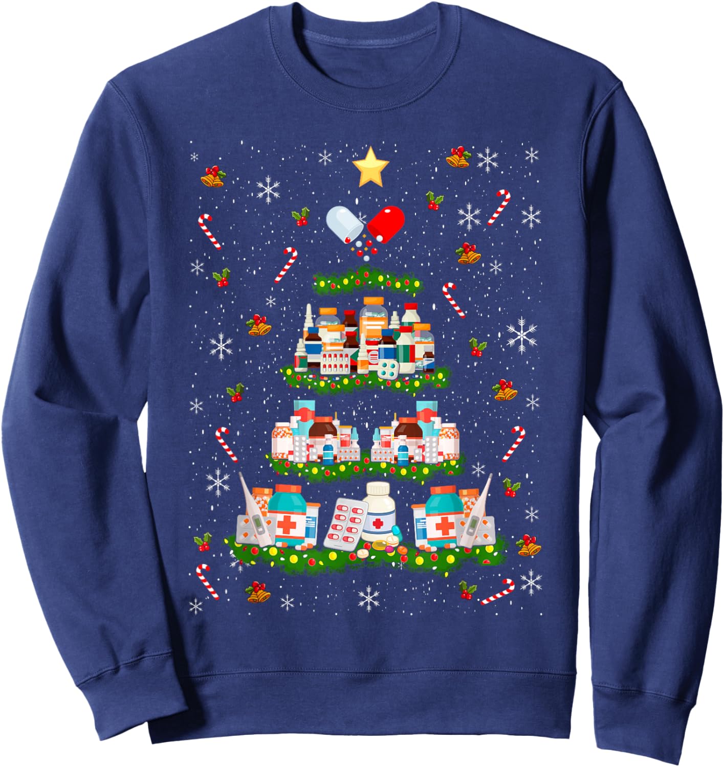 Pharmacy Christmas Tree Medication Fun Ugly Sweater Sweatshirt - Sweatshirt | Navy