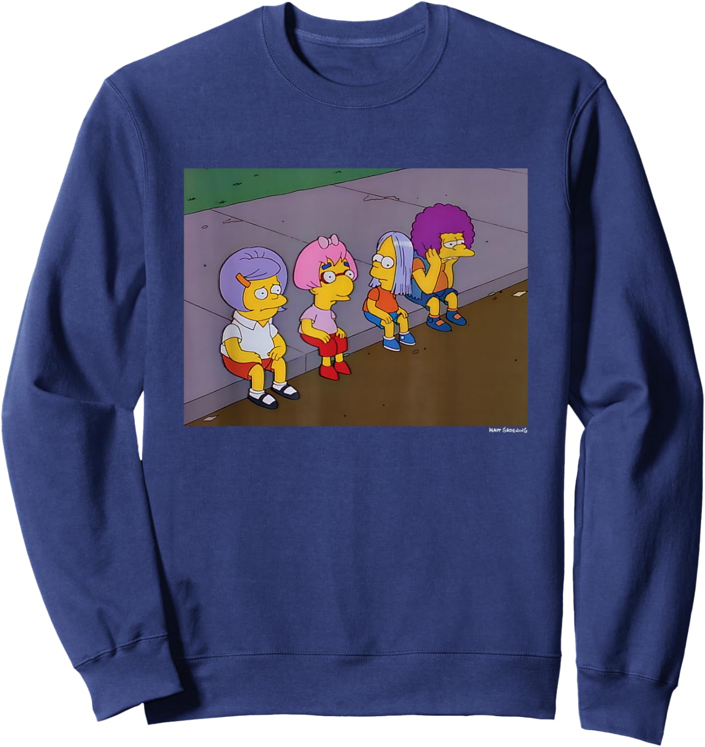 The Simpsons Iconic Characters Road Wigs Group Shot Logo Sweatshirt - Sweatshirt | Navy