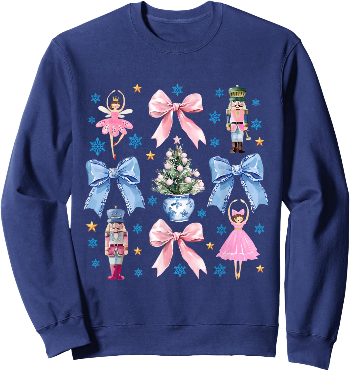Coquette Pink Blue Bow Nutcracker Xmas Merry Christmas Sweatshirt - Sweatshirt | Navy