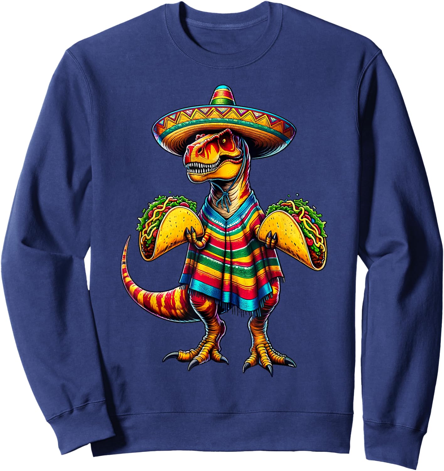 T-rex Dinosaur Taco Lover Cinco de Mayo Sombrero Poncho Sweatshirt - Sweatshirt | Navy