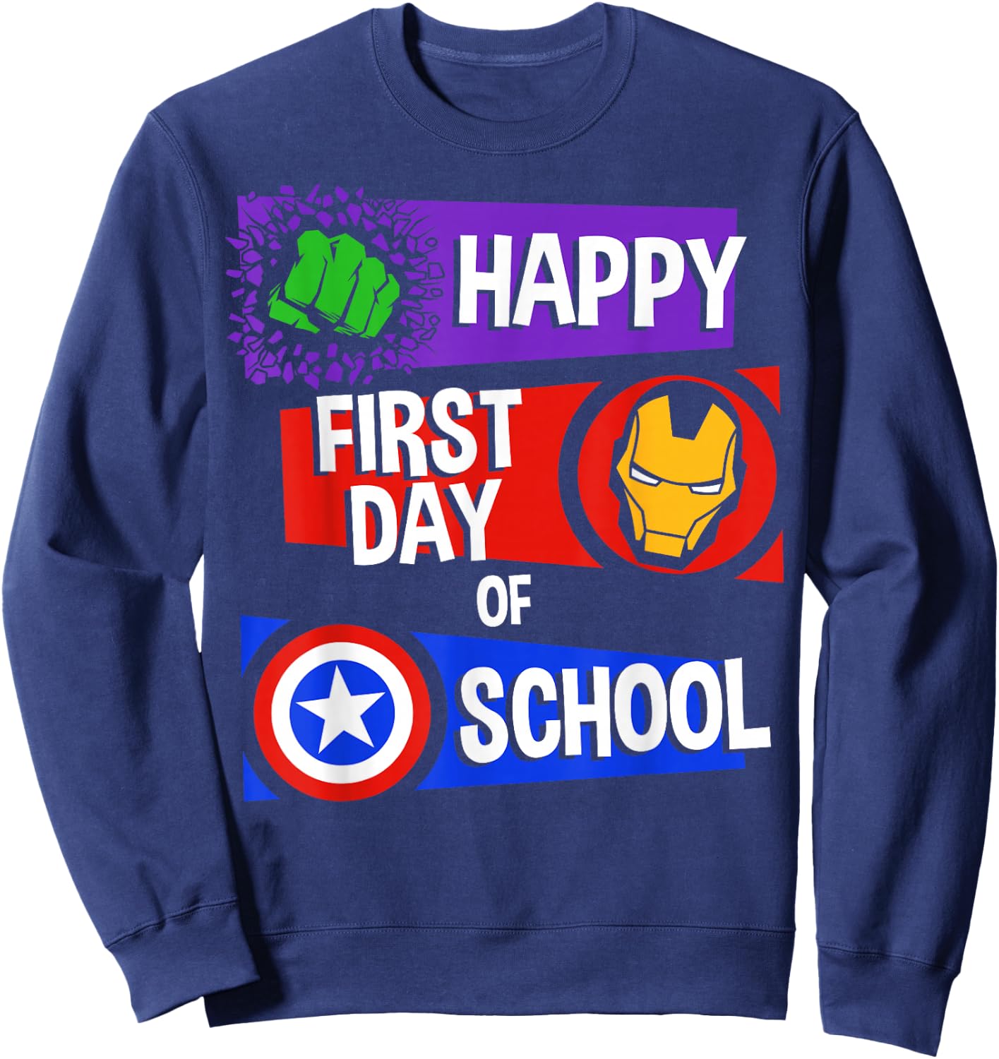 Marvel Avengers Happy First Day of School Text Sweatshirt - Sweatshirt | Navy