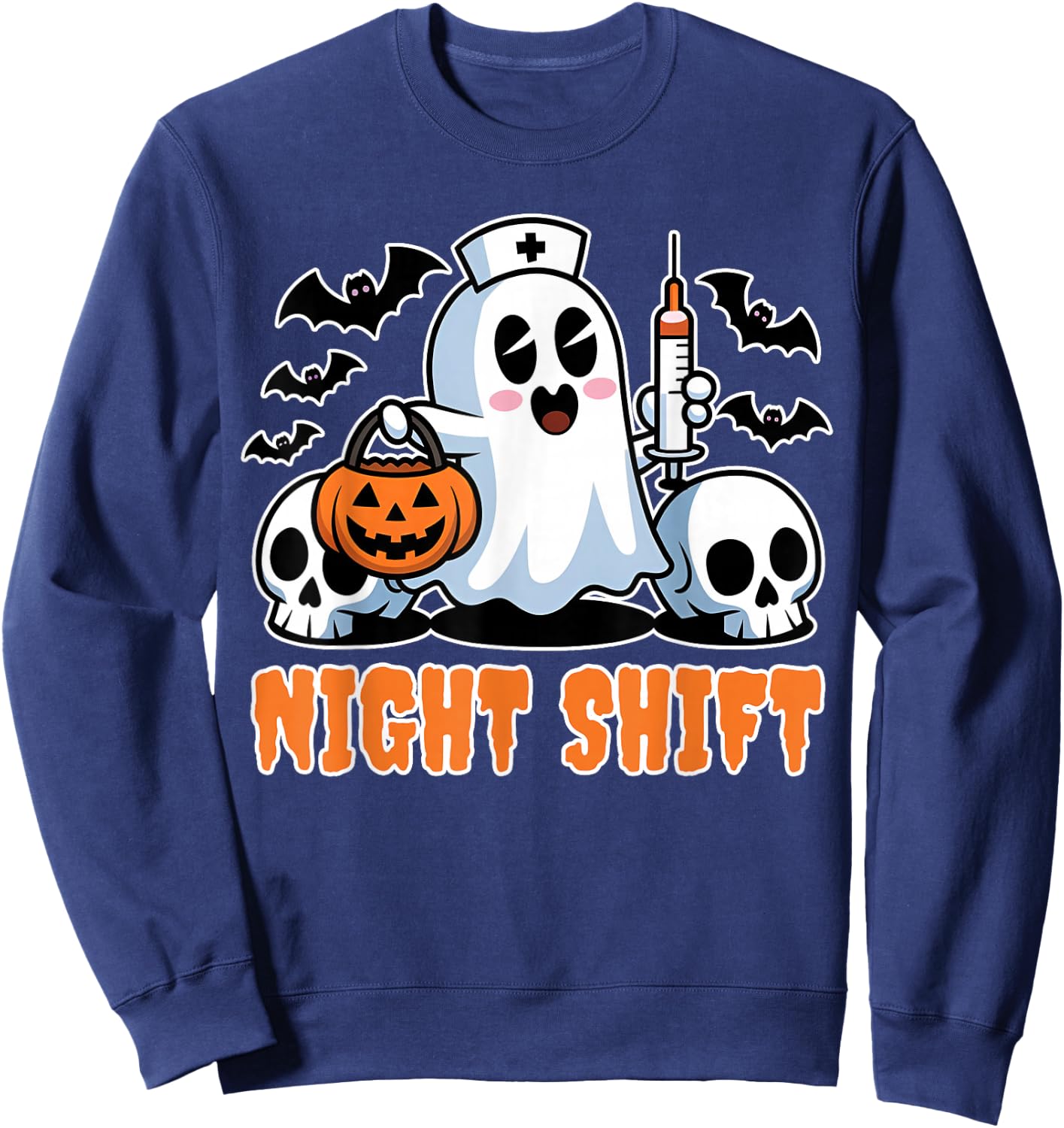 Halloween T Shirts for Nurses Night Shift Nurses Scrub Top Sweatshirt - Sweatshirt | Navy