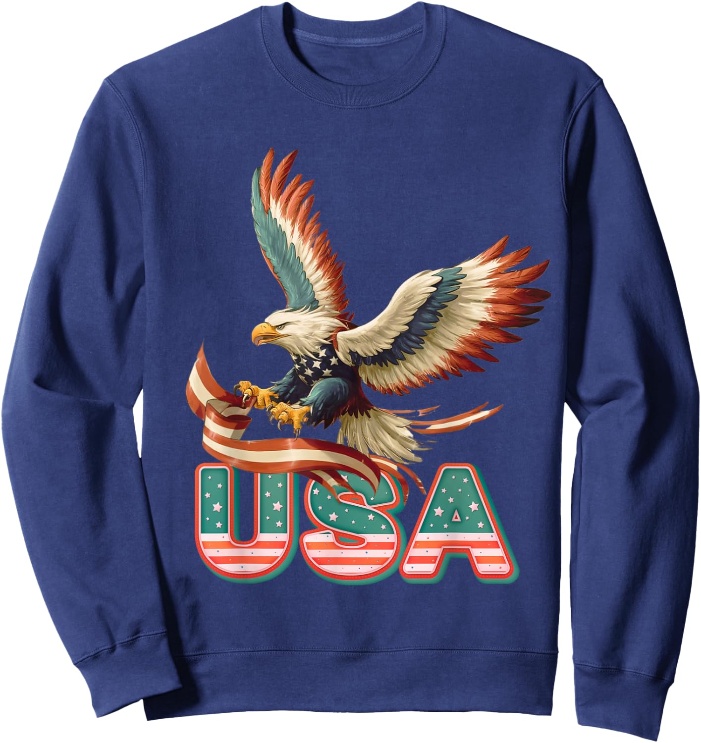 Vintage Eagle 4th of July USA Flag Patriotic American Sweatshirt - Sweatshirt | Navy