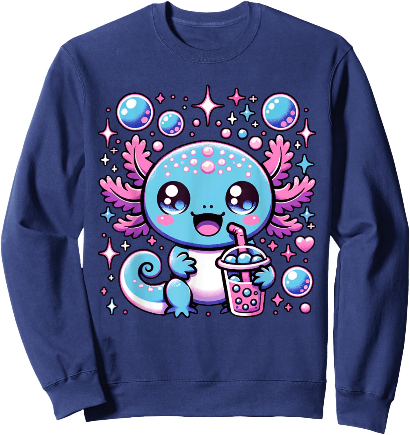 Cute Axolotl Bubble Boba Tea Anime Girls Boys Kids Women Sweatshirt - Sweatshirt | Navy