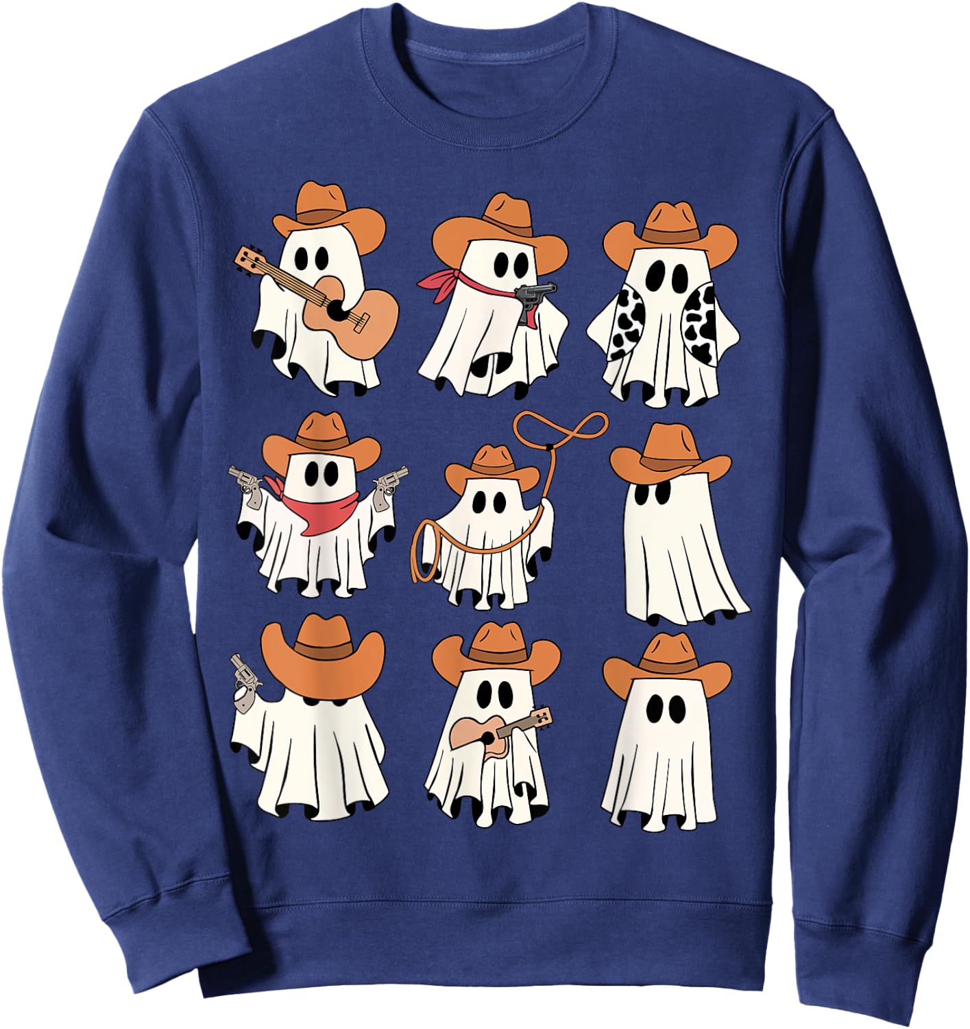 Retro Western Halloween Cowboy Ghost Collage Spooky Season Sweatshirt - Sweatshirt | Navy