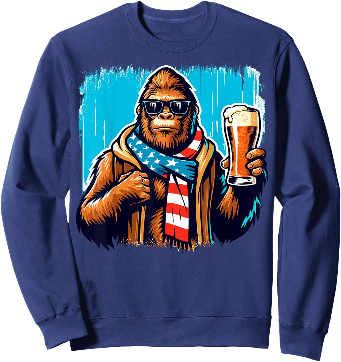 Bigfoot Holding Beer USA Flag Sasquatch 4th of July Sweatshirt - Sweatshirt | Navy
