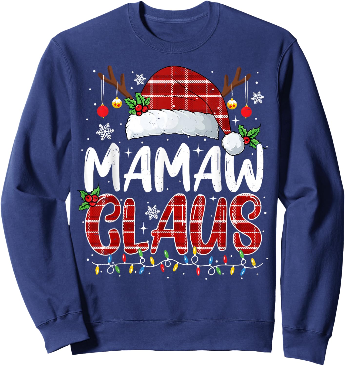 Mamaw Claus Christmas Lights Pajama Family Matching Sweatshirt - Sweatshirt | Navy