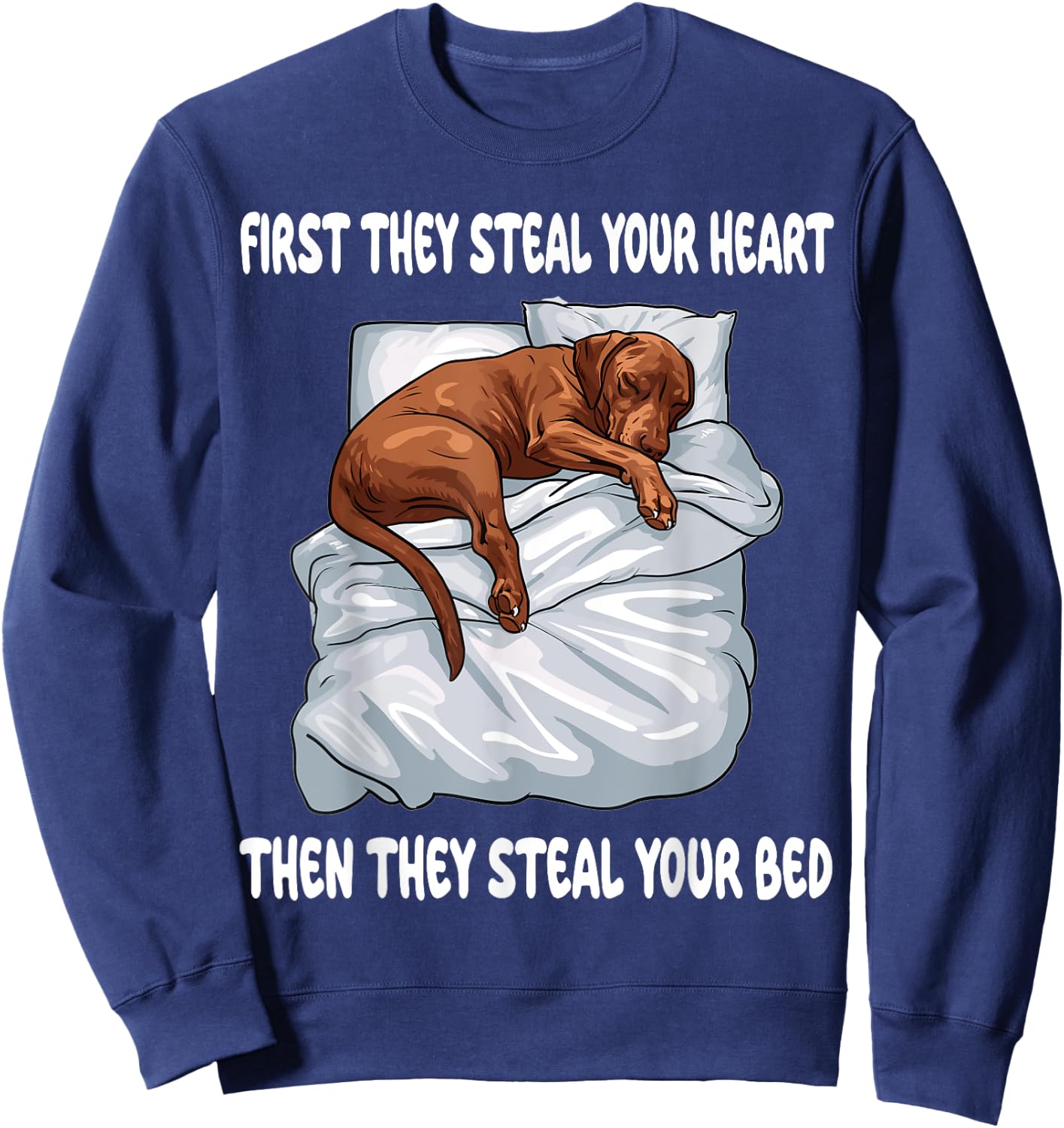 Vizsla Sleeping Pajamas Nightgown Sweatshirt - Sweatshirt | Navy