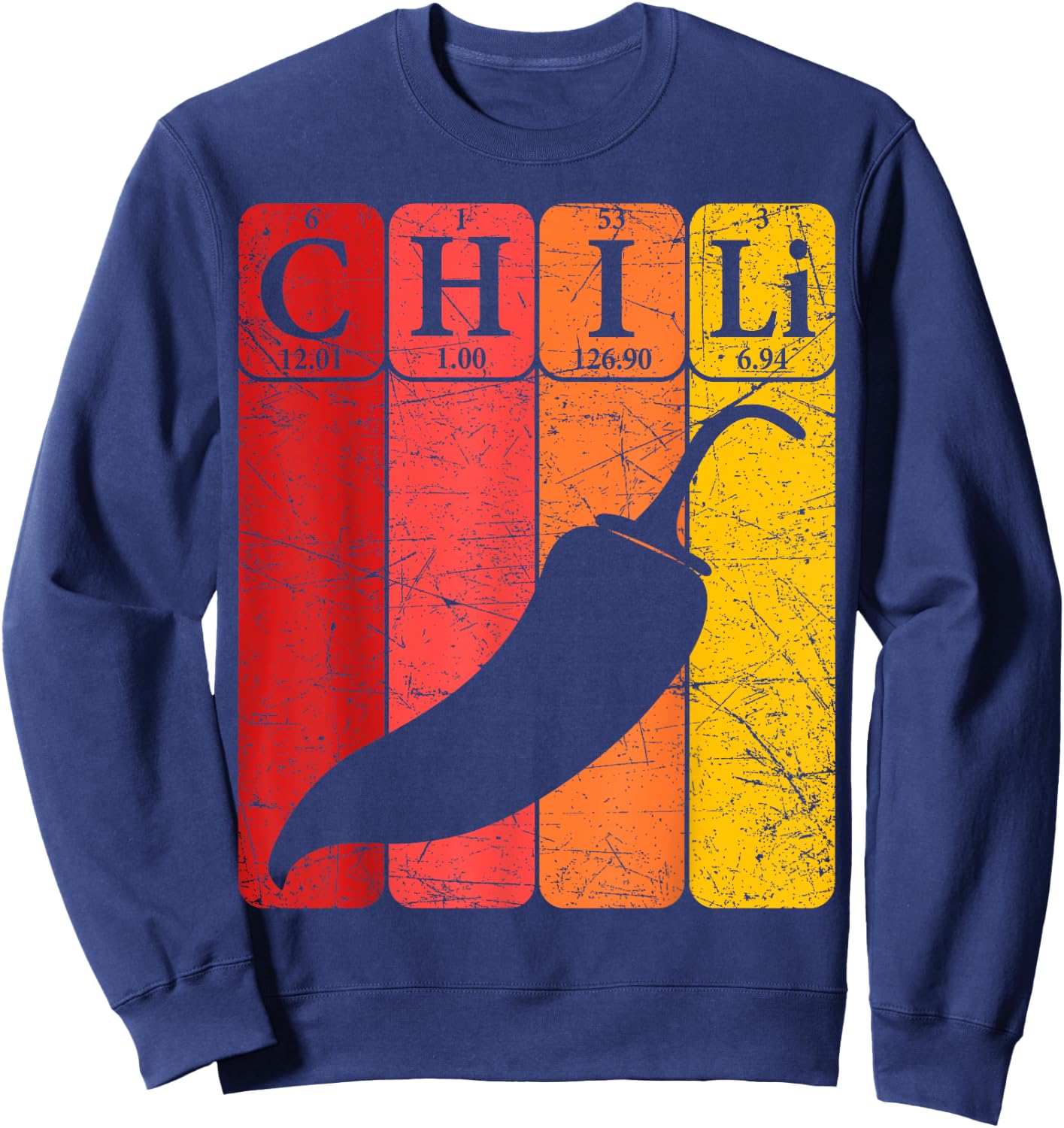 Chili Periodic Table Elements Chili Pepper Spicy Food Retro Sweatshirt - Sweatshirt | Navy