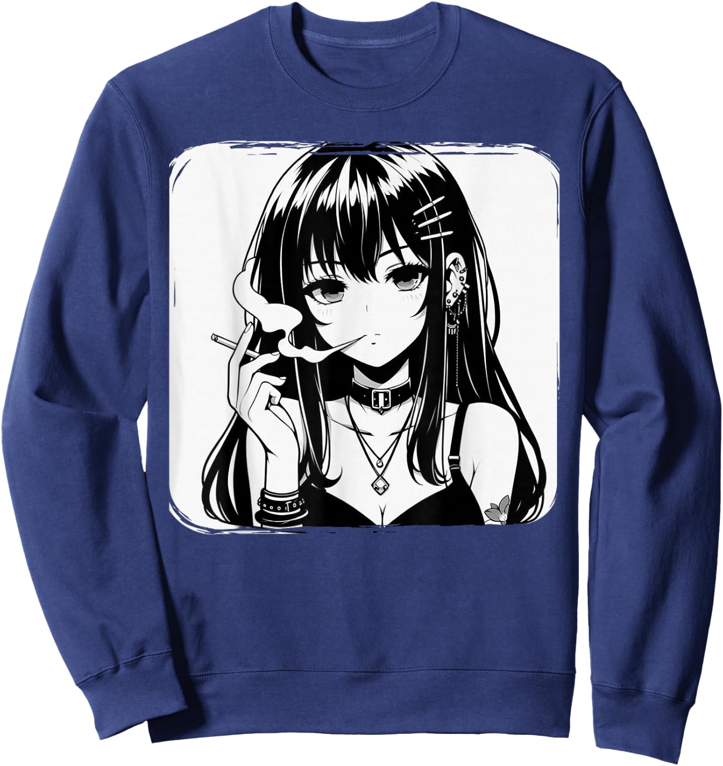 Anime Horror Girl Aesthetic Grunge Waifu Japanese Otaku Sweatshirt - Sweatshirt | Navy