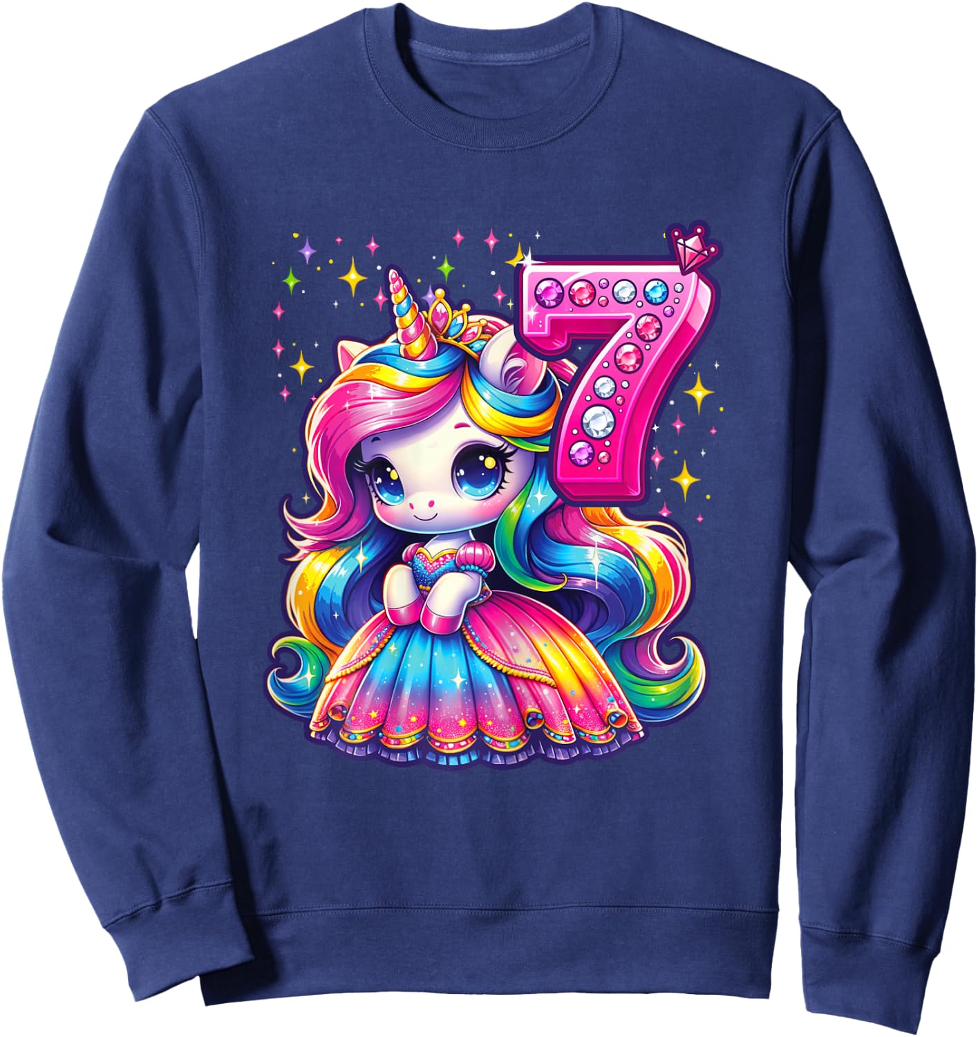 Unicorn Princess 7th Birthday 7 Year Old Party Girl Outfit Sweatshirt - Sweatshirt | Navy