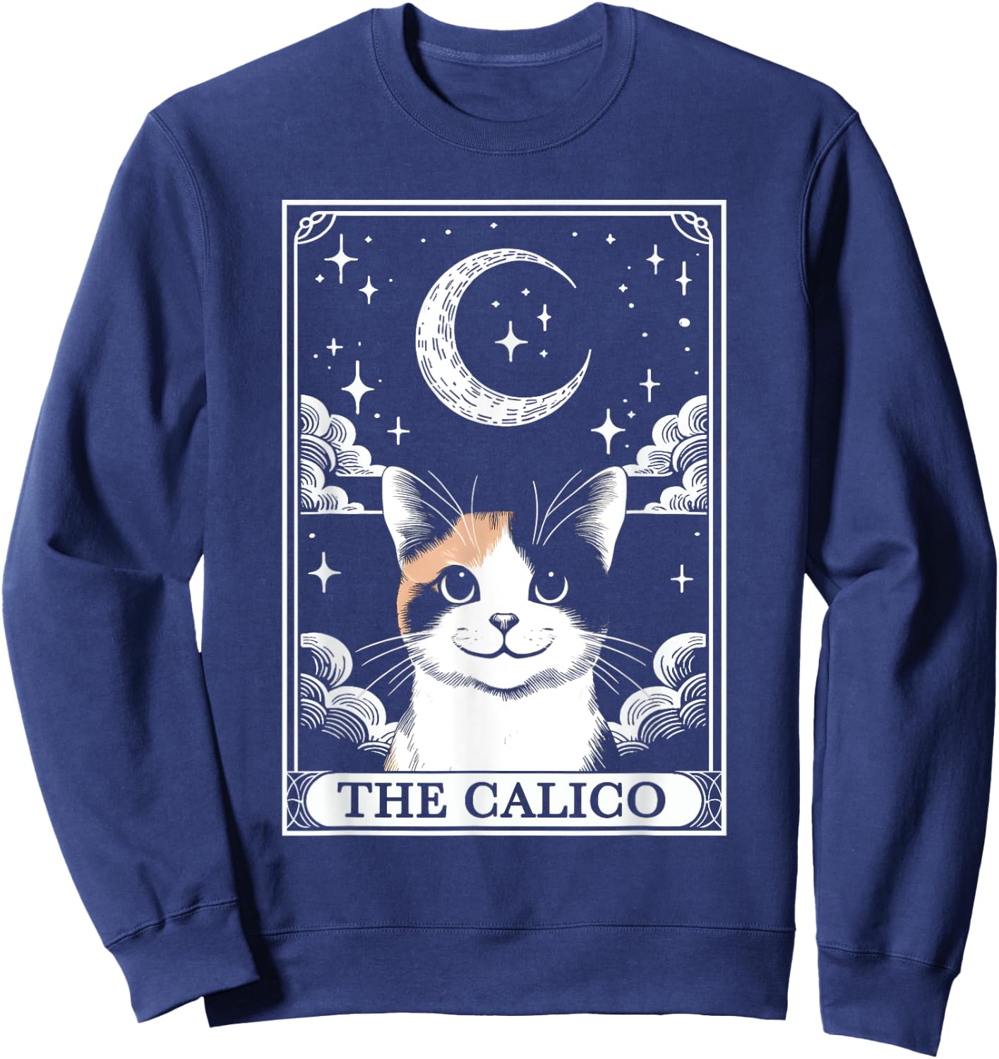 Tarot Card Vintage Crescent Moon Calico Cat Mom Cat Lovers Women Kids Sweatshirt - Sweatshirt | Navy