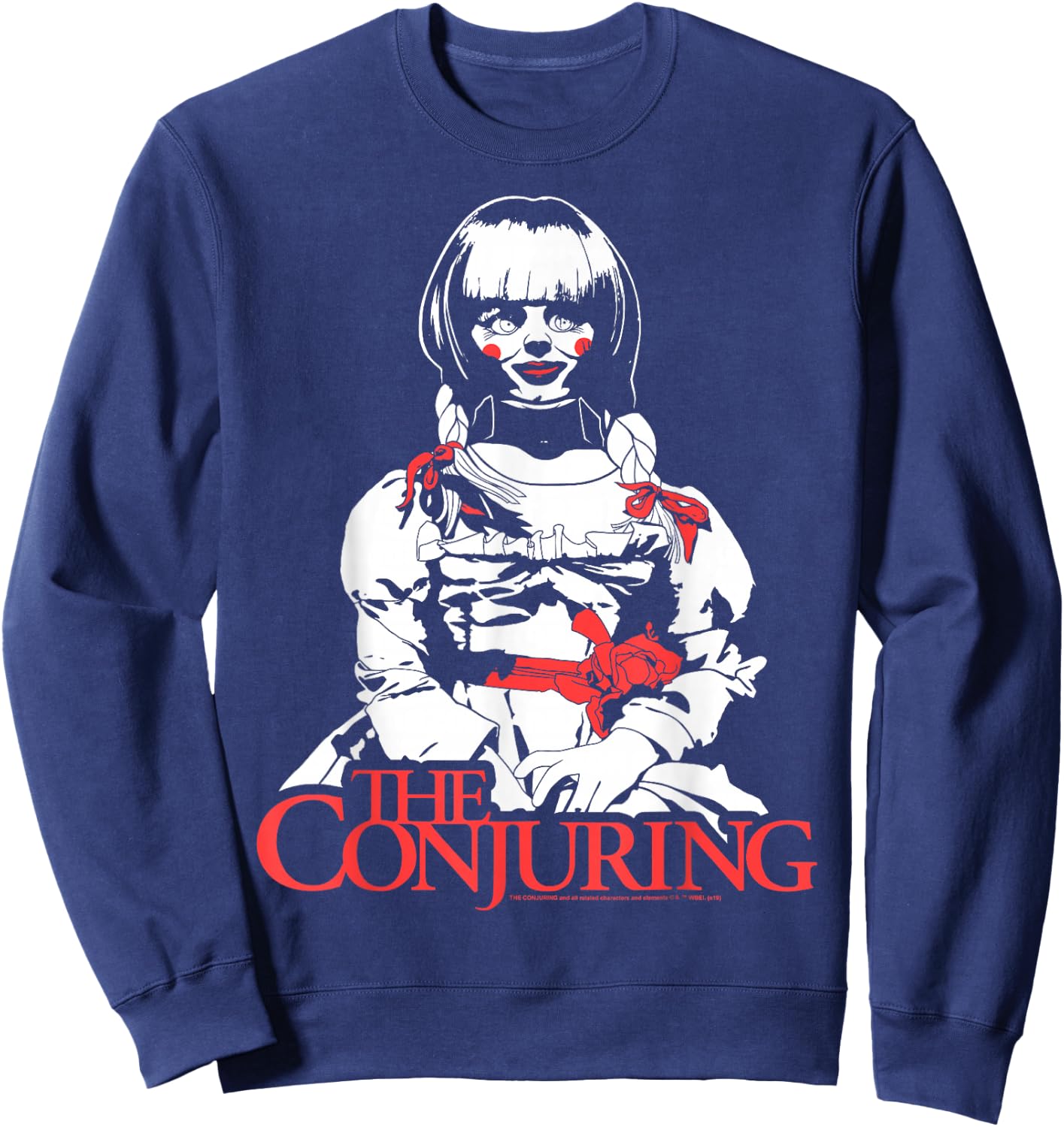 The Conjuring Adult - Annabelle Horror Movie Shirt - Black - Short Sleeve - Classic Fit - Halloween - Cartoon Pattern Sweatshirt - Sweatshirt | Navy