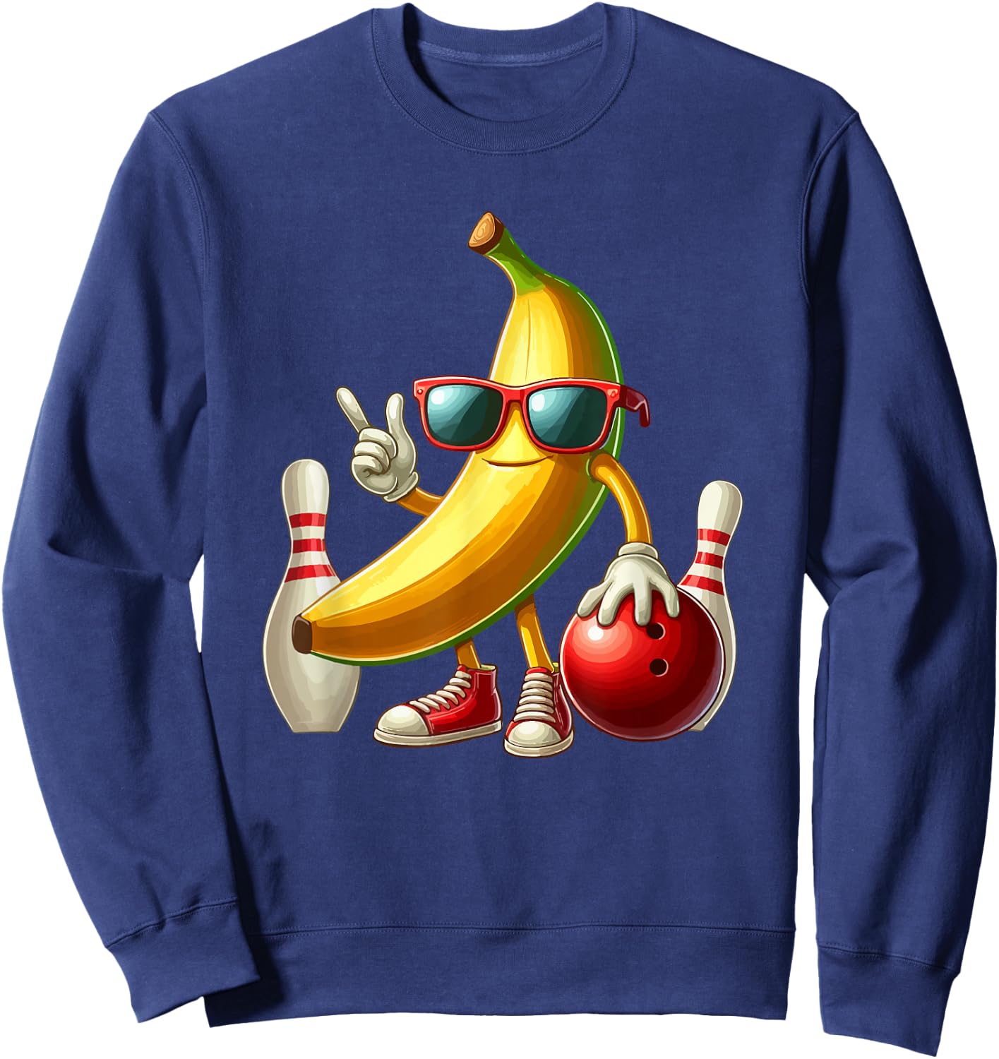 Banana Sunglasses Playing Bowling Funny Fruit Sport Player Sweatshirt - Sweatshirt | Navy
