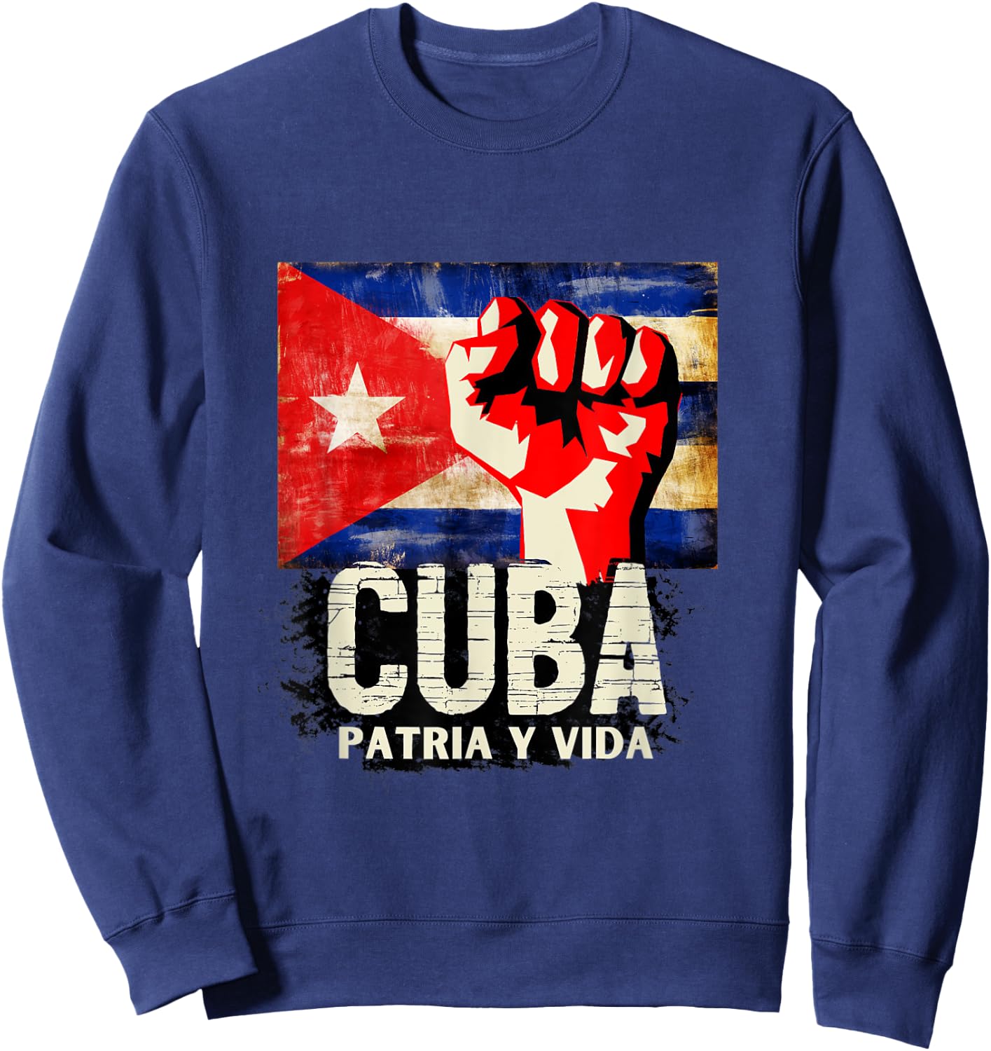 Cuba Patria Y Vida Shirt SOS Cuba Flag Shirt Sweatshirt - Sweatshirt | Navy
