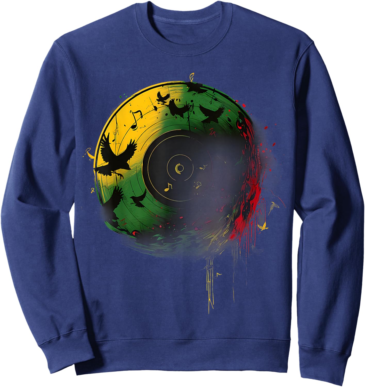 Reggae Music Vinyl Jamaican Pride Rastafarian Rasta Sweatshirt - Sweatshirt | Navy