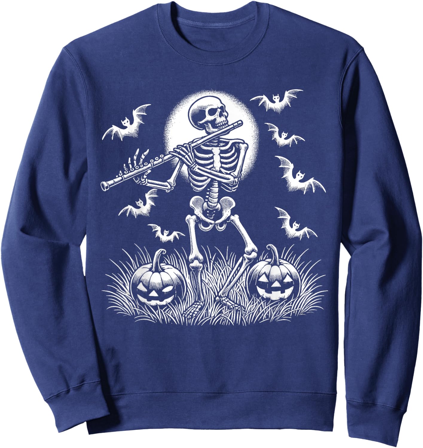 Funny Flute Skeleton Flutist Halloween Kids Sweatshirt - Sweatshirt | Navy
