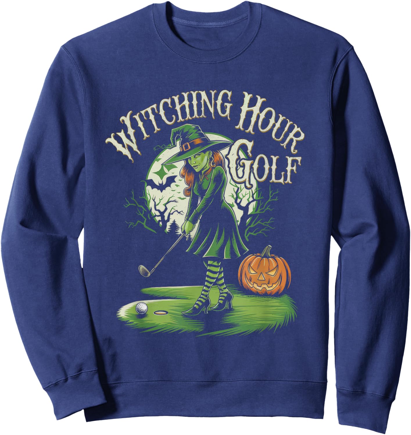 Witching Hour Golf Halloween Golf Witch Pumpkin Sweatshirt - Sweatshirt | Navy