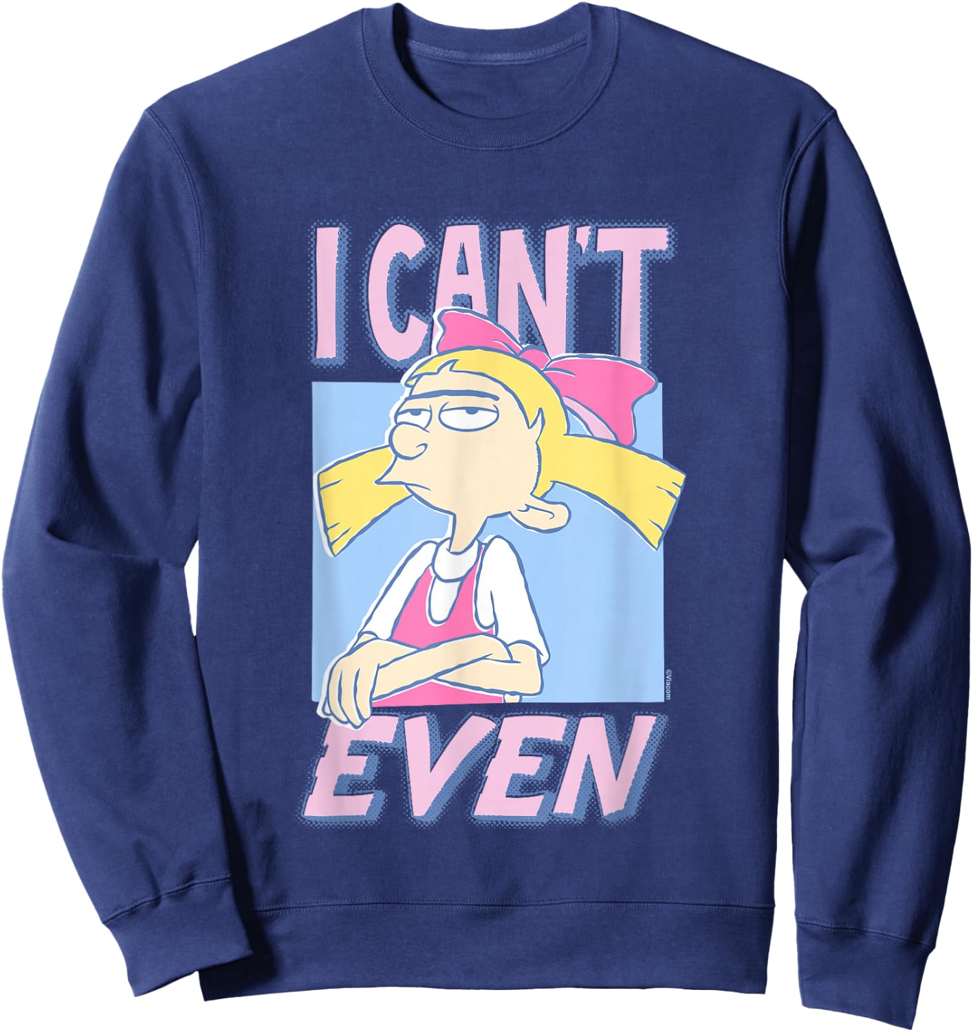 Hey Arnold! Iconic Helga Pataki I Can't Even Big Chest Logo Sweatshirt - Sweatshirt | Navy